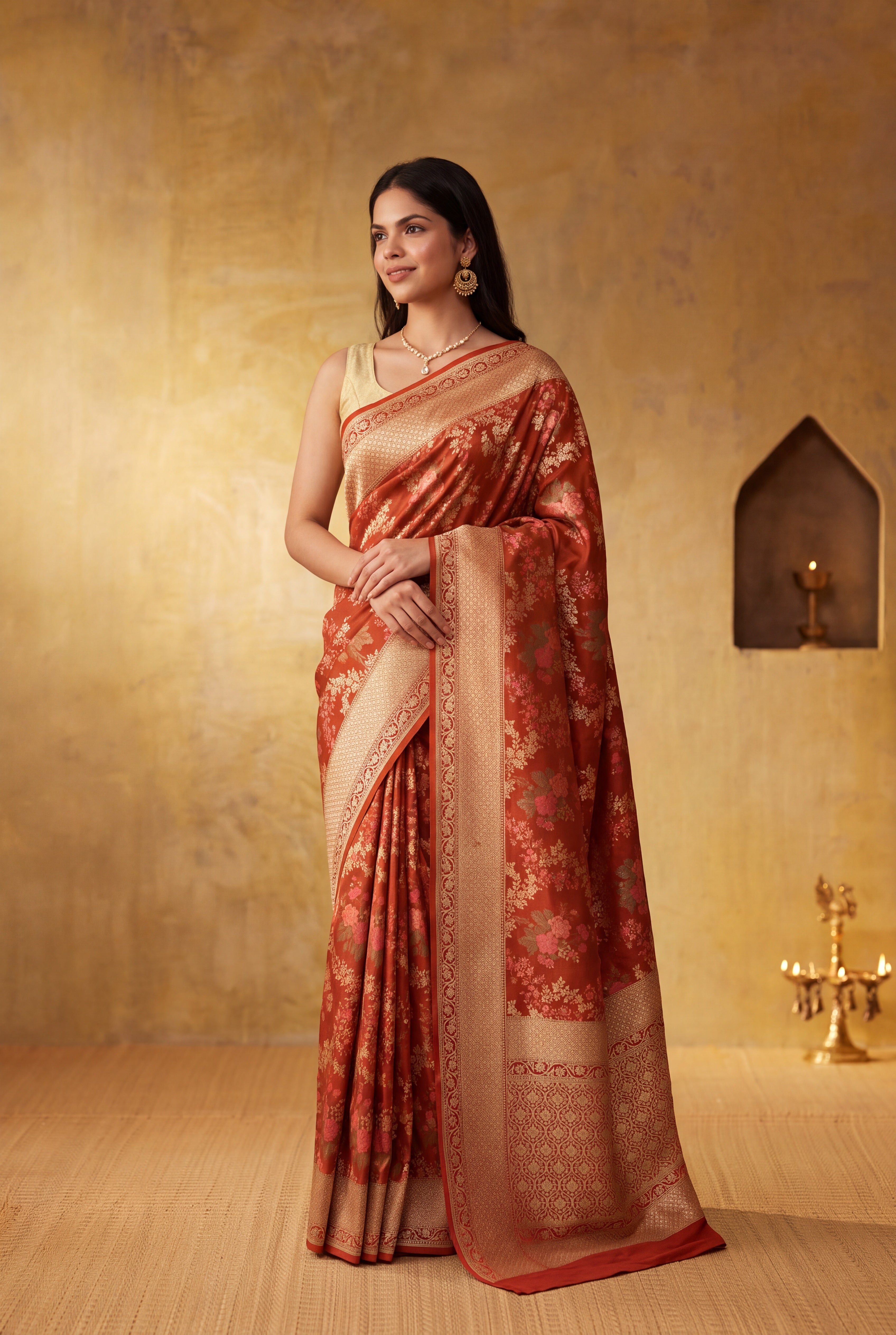 Orange Banarasi Silk Saree