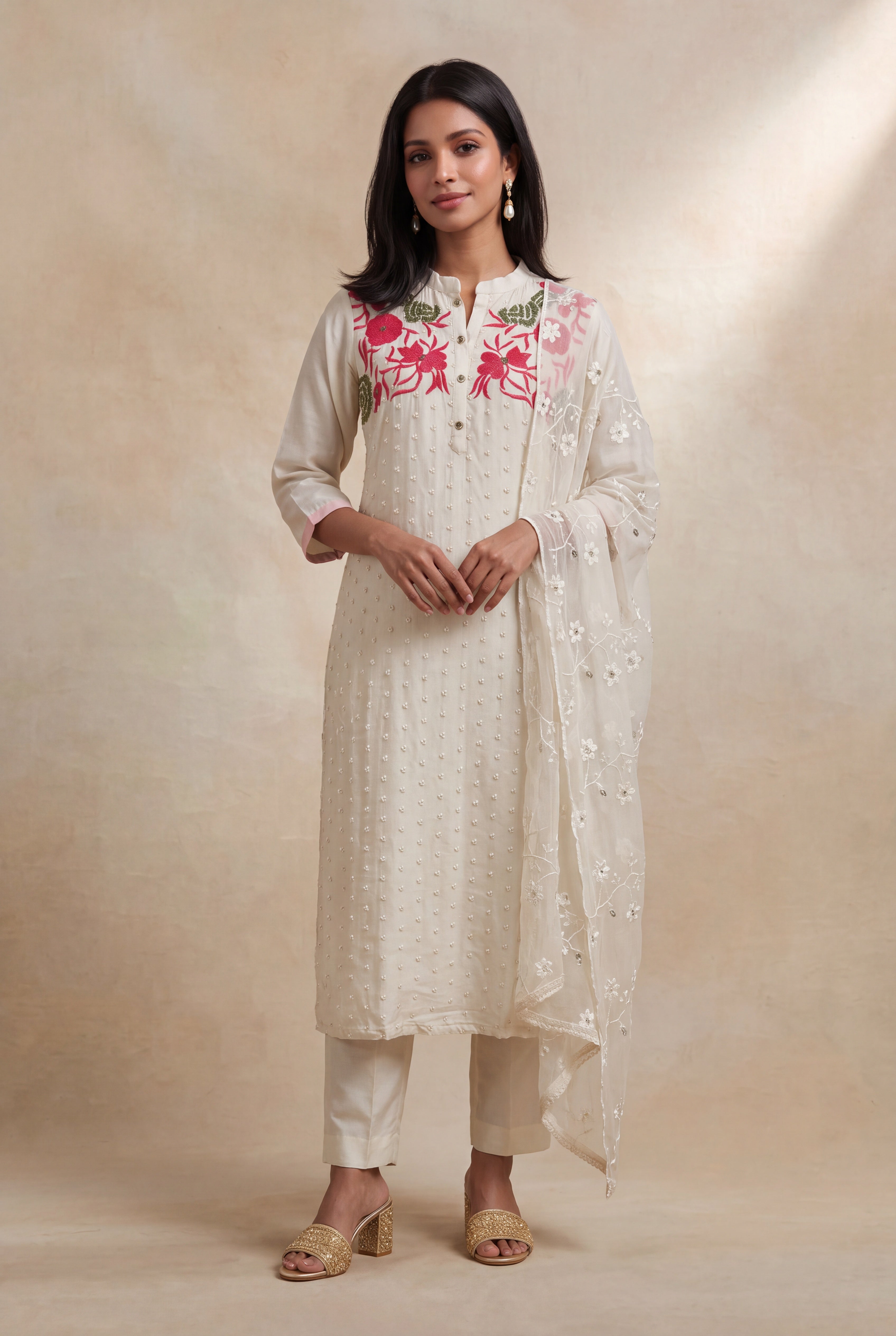 Ivory Silk Straight-Cut Salwar Set