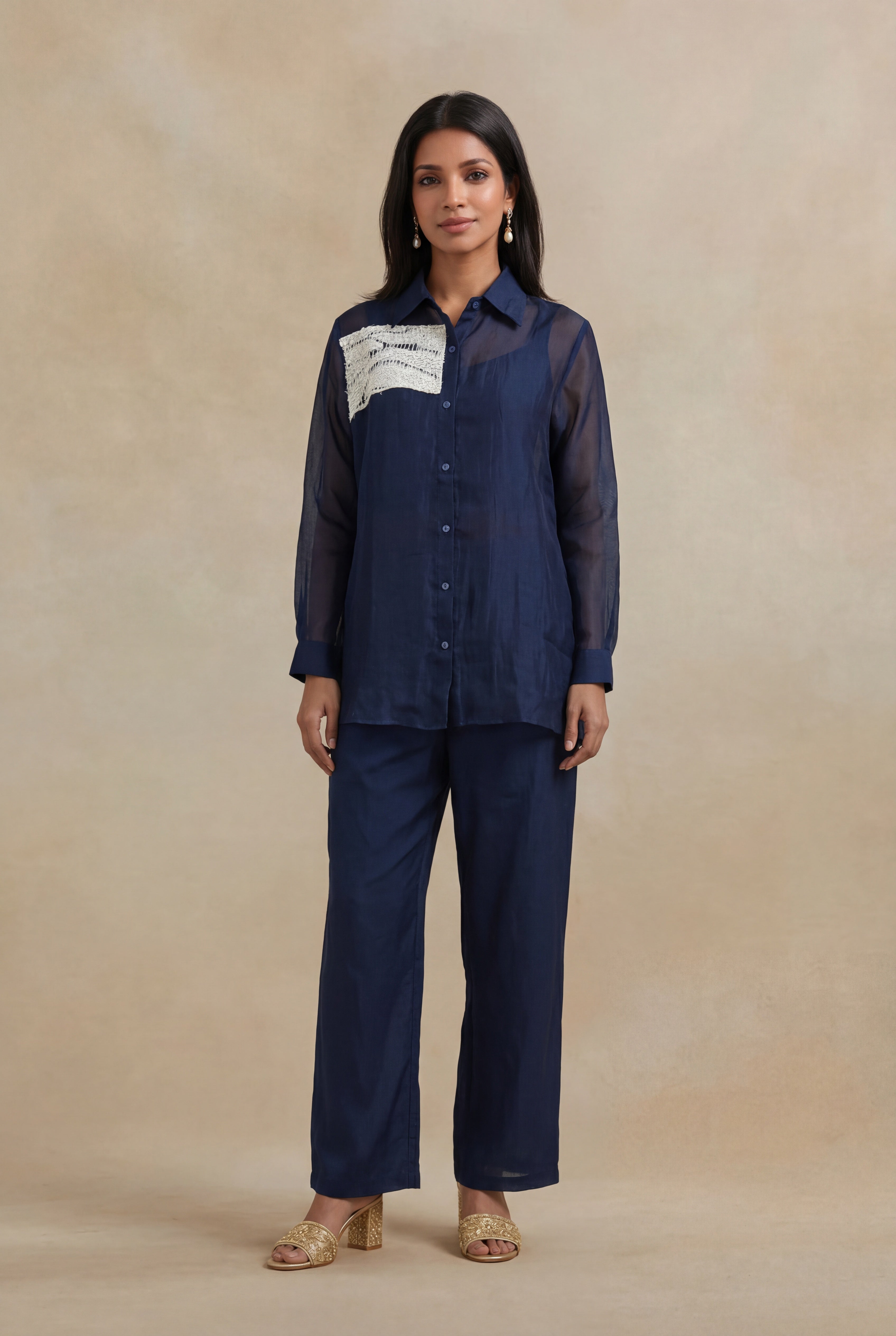 Navy Blue Organza Co-Ord Set