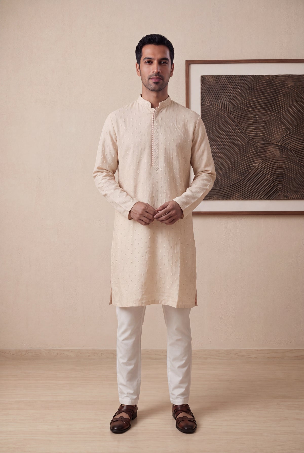 Peach Linen Kurta Pant Set