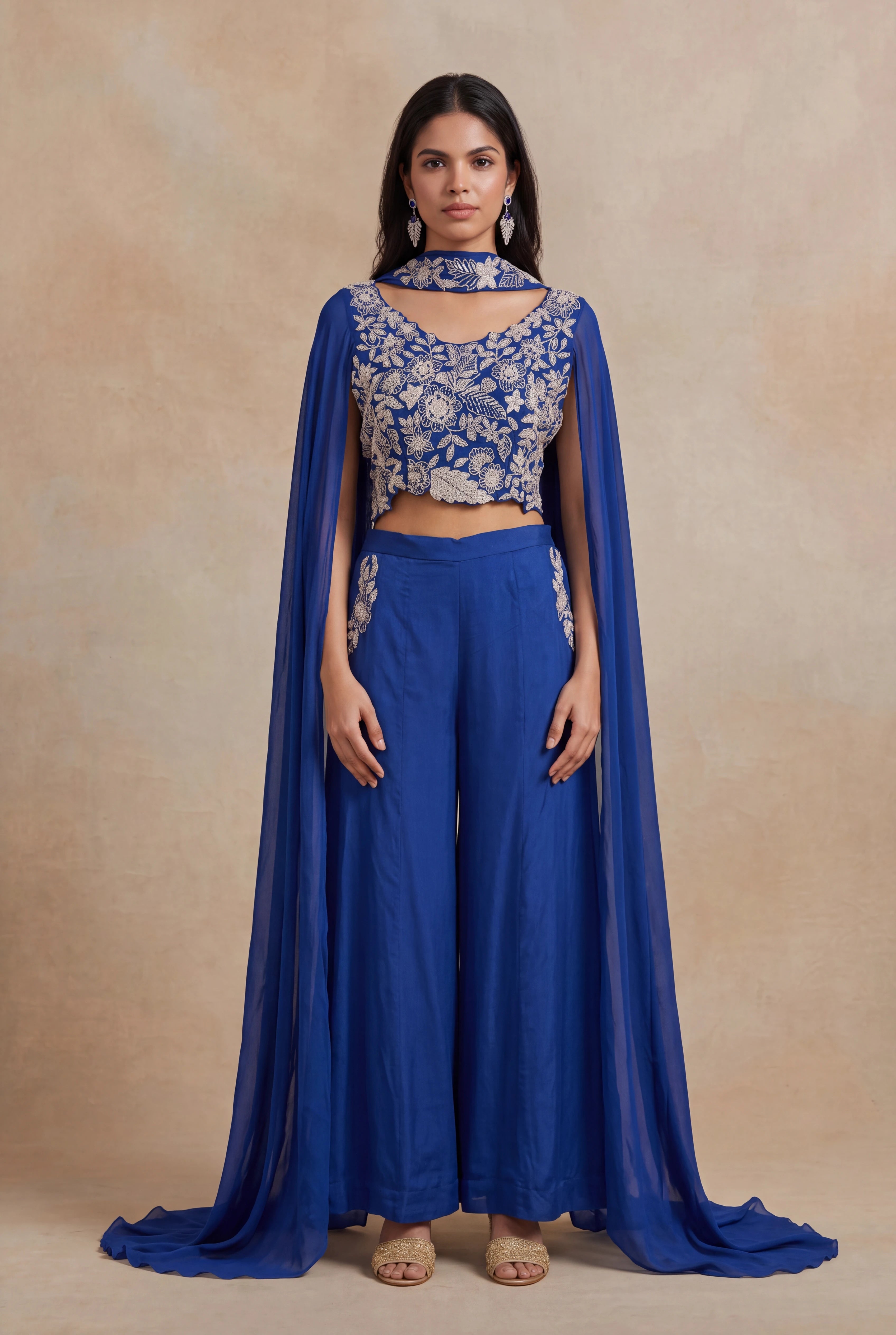 Royal Blue Chinon Georgette Indo-Western Set
