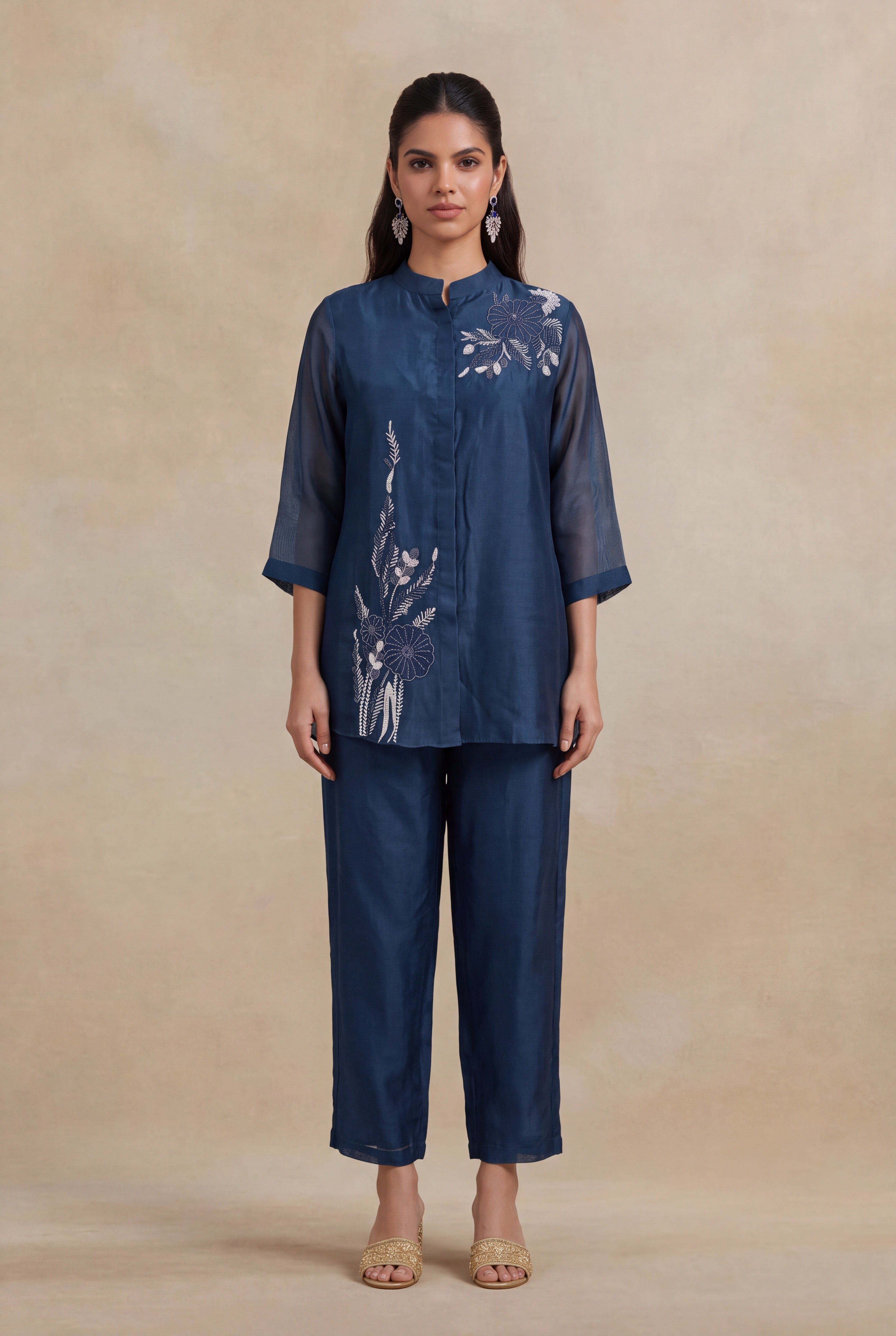 Navy Blue Organza Co-ord Set