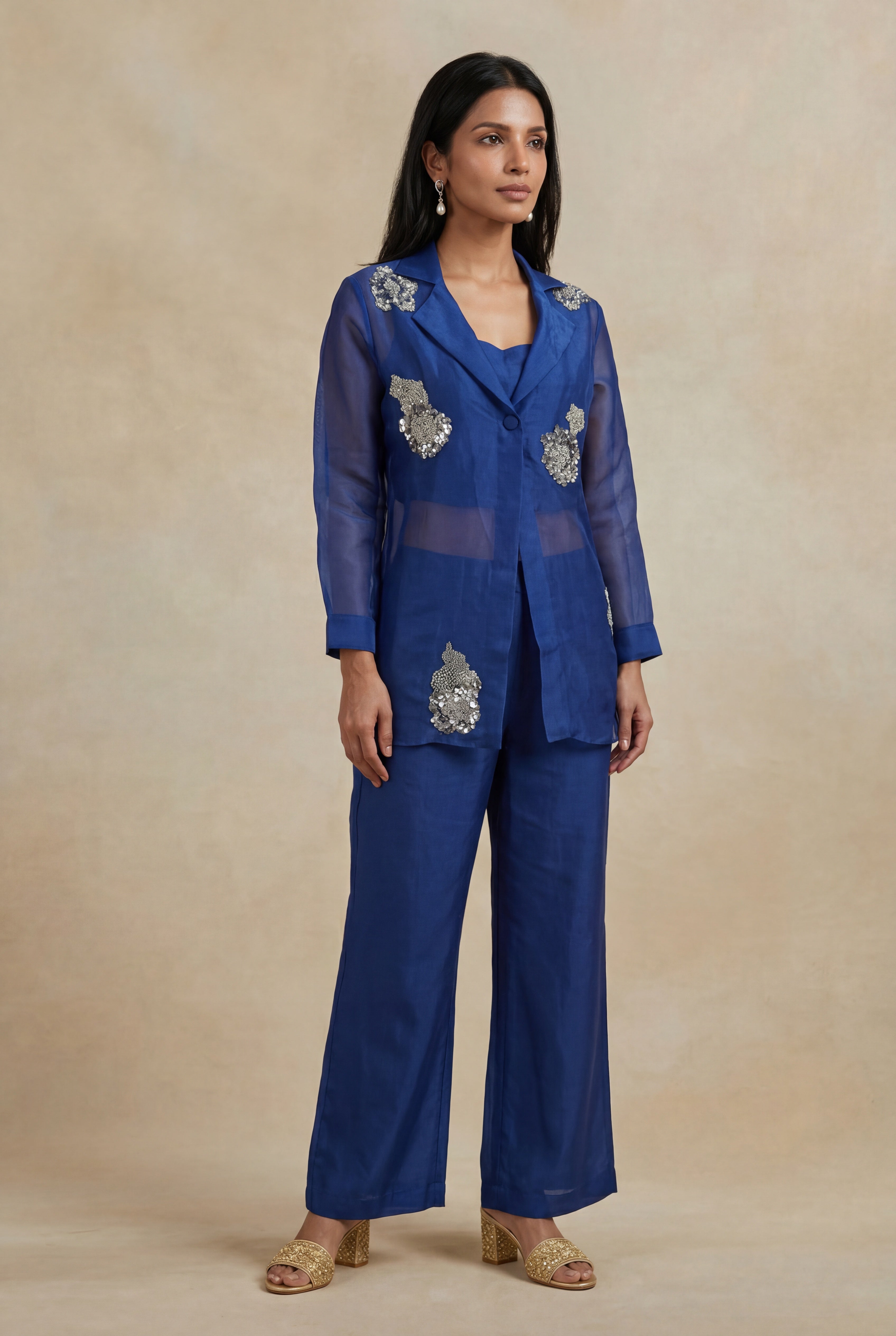 Royal Blue Organza Sequin-Embellished Co-ord Set