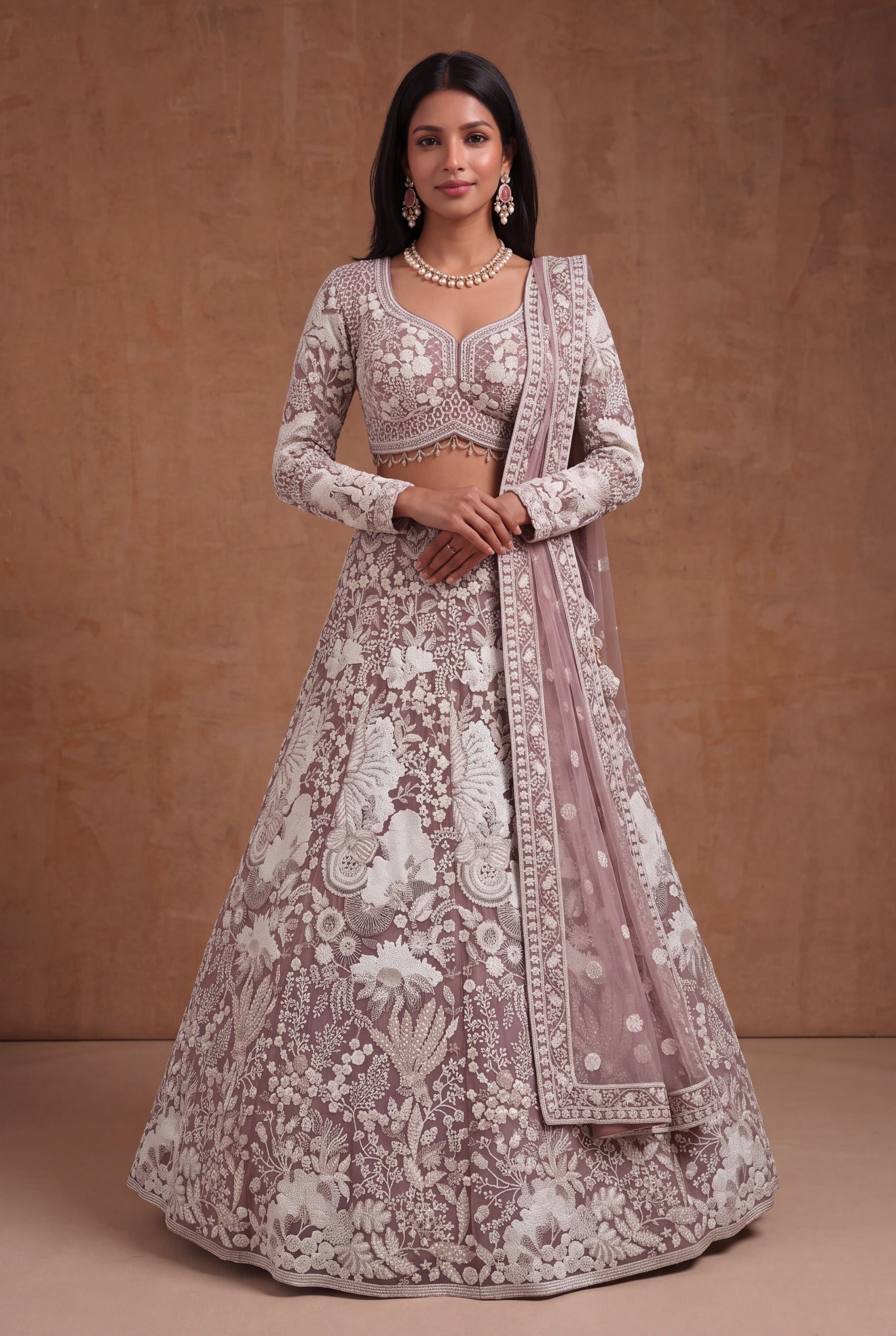 Dusty Mauve Net Lehenga