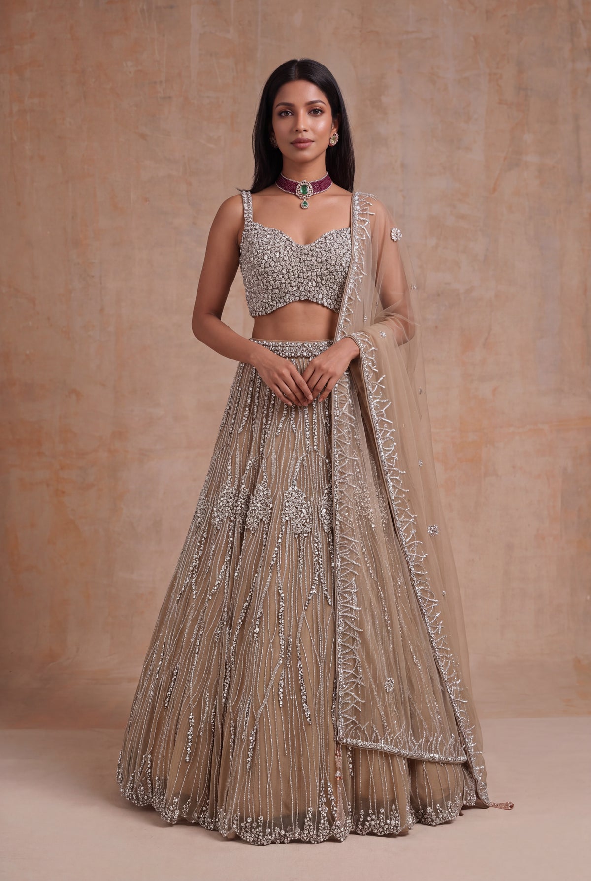 Gold Embellished Net Lehenga