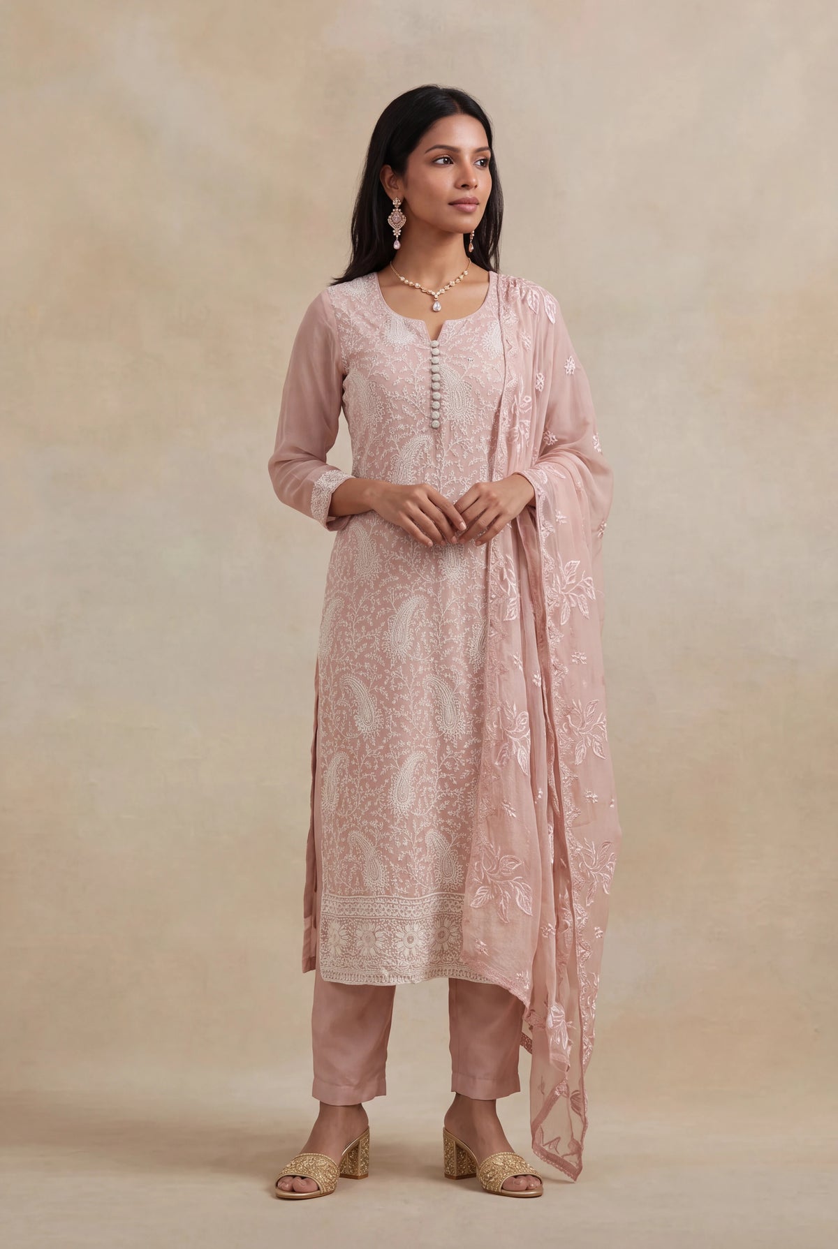 Blush Pink Georgette Straight-Cut Salwar Suit