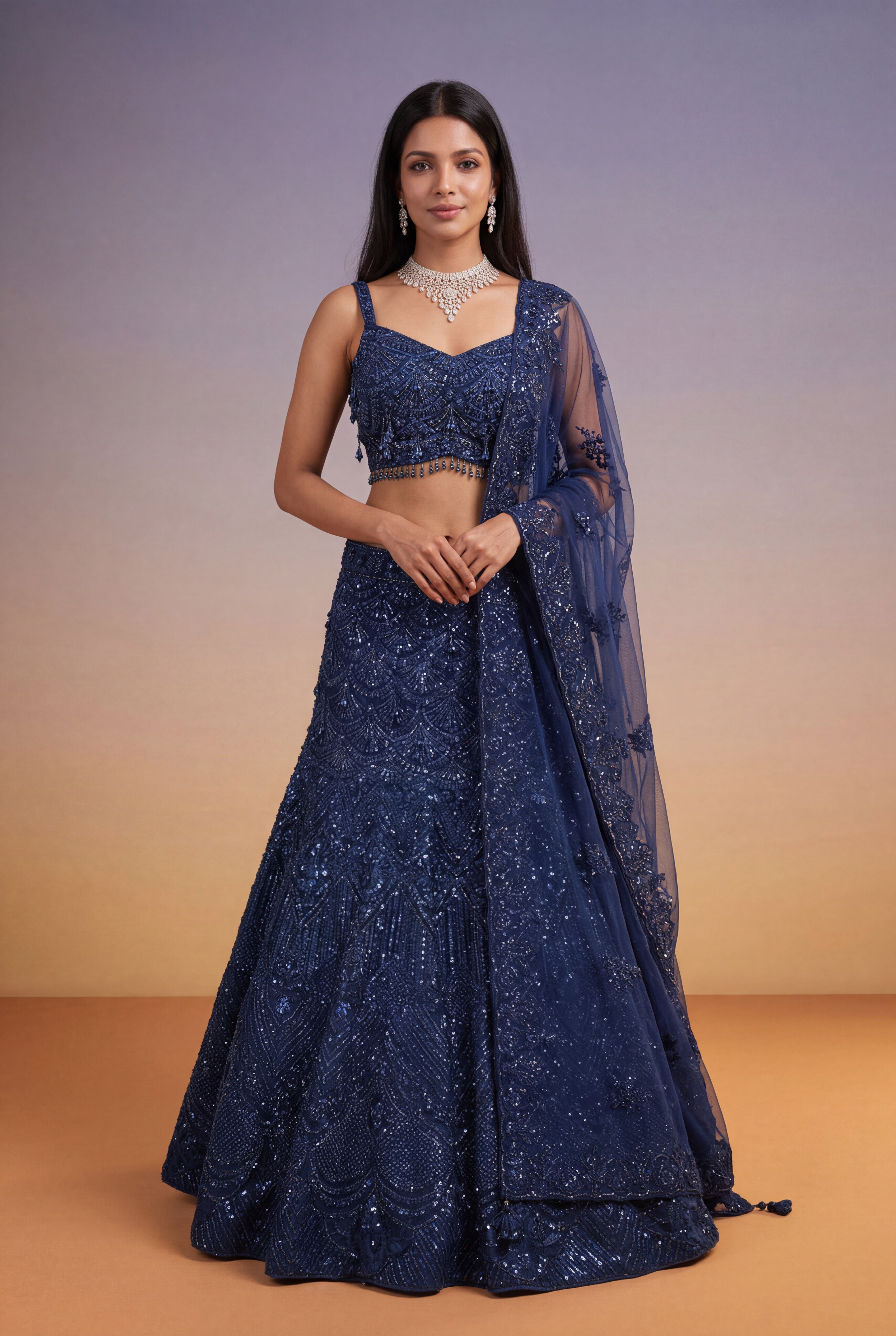 Navy Blue Mermaid Lehenga