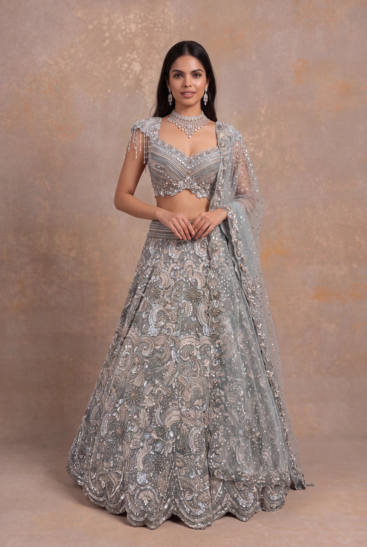 Sea Blue Net Lehenga
