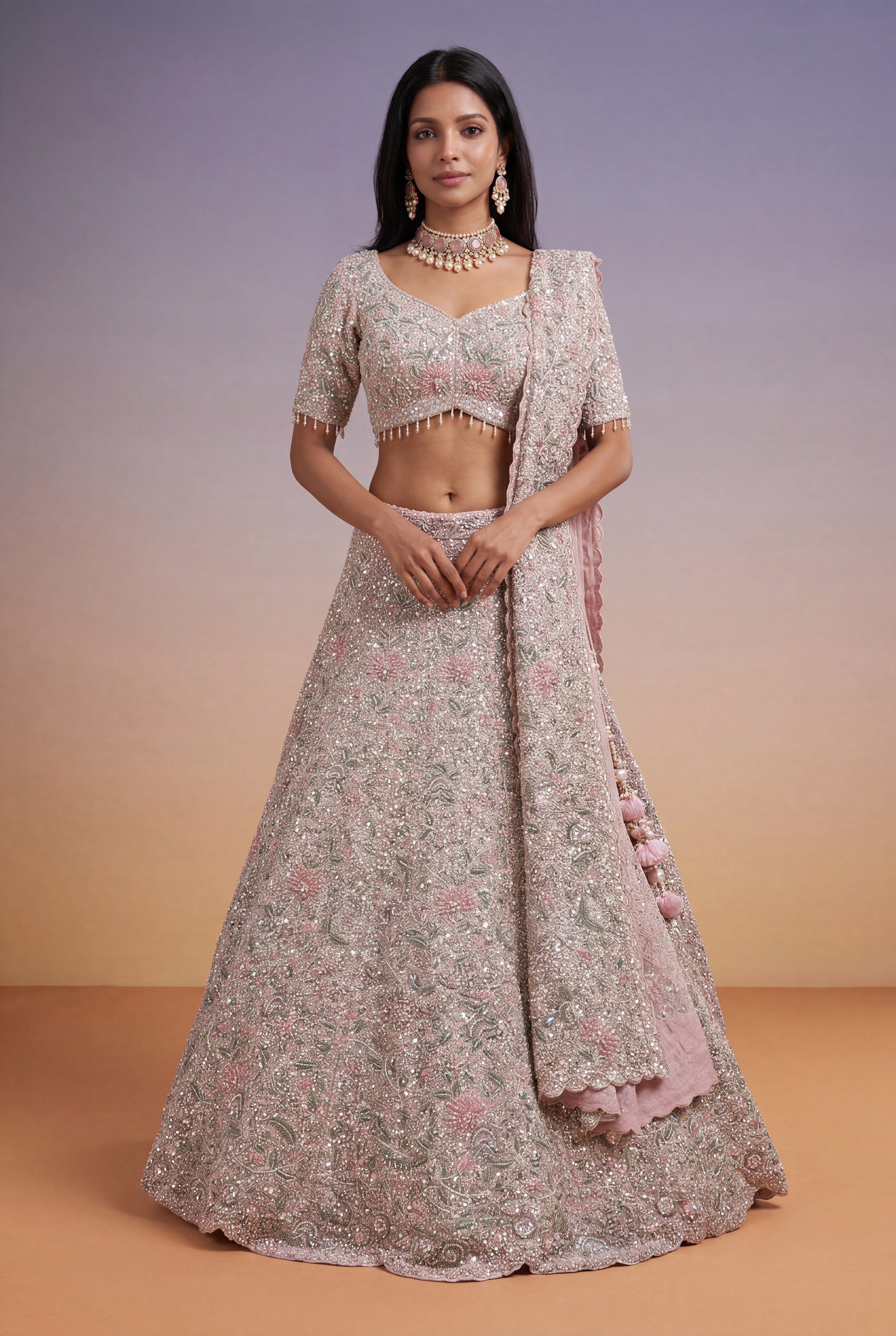 Blush Pink Net Lehenga