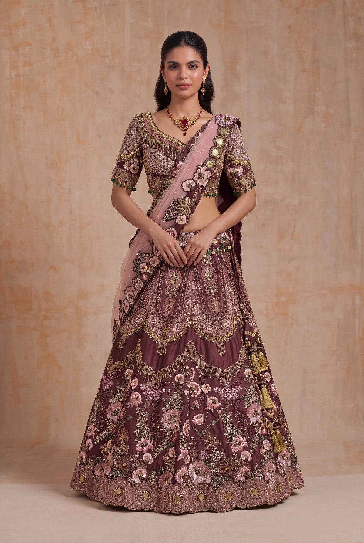 Wine Silk Lehenga