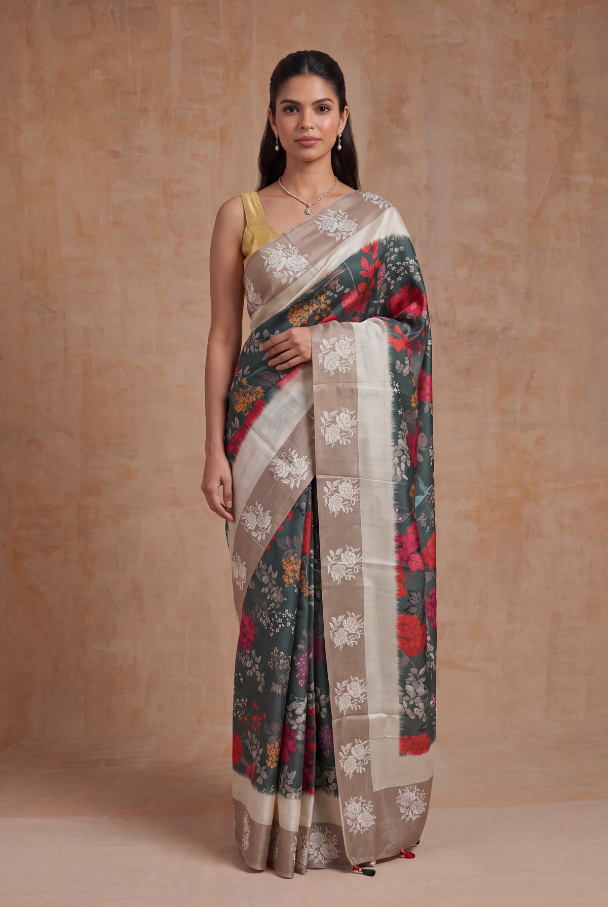 Dark Green Tussar Silk Saree