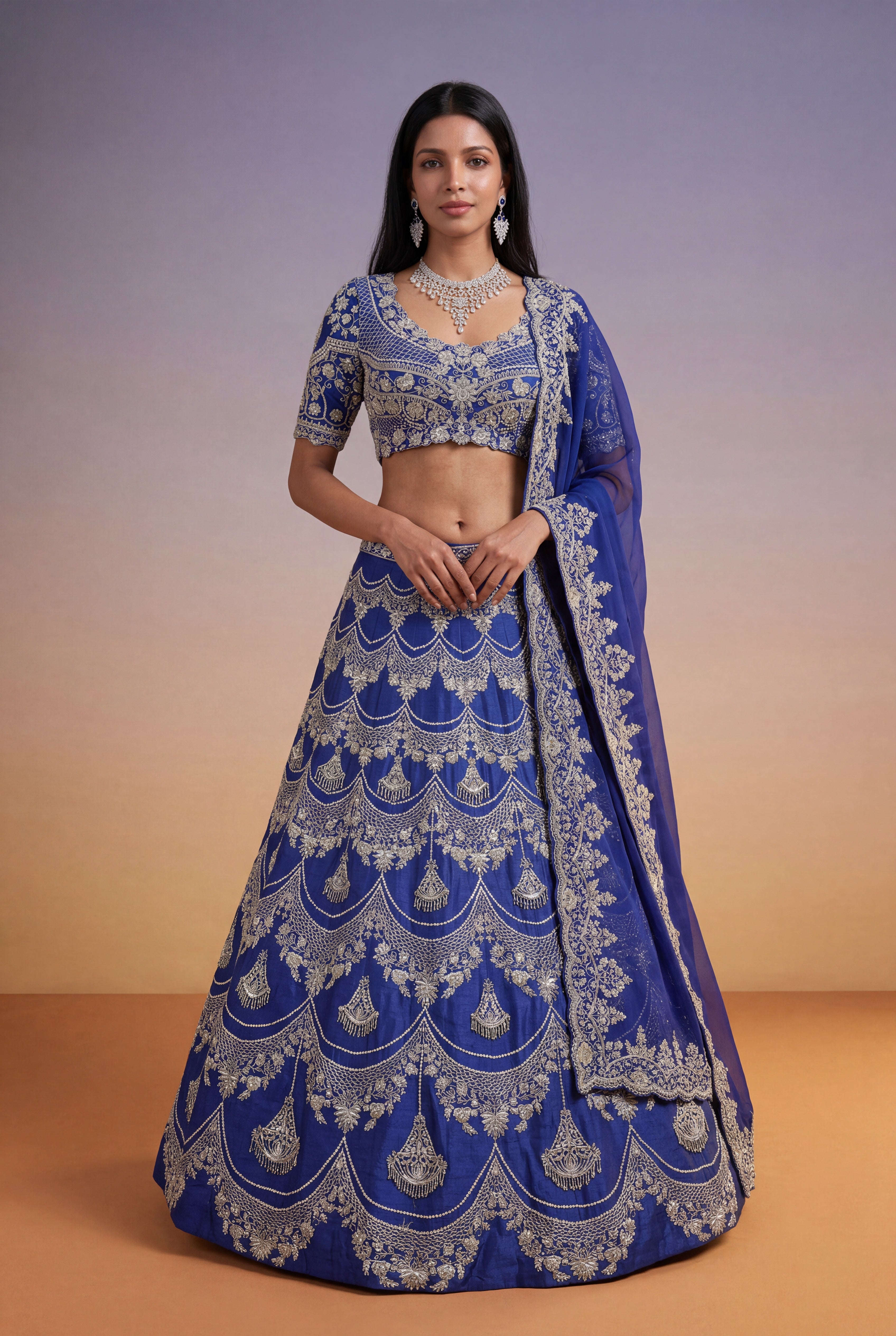 Royal Blue Raw Silk Lehenga