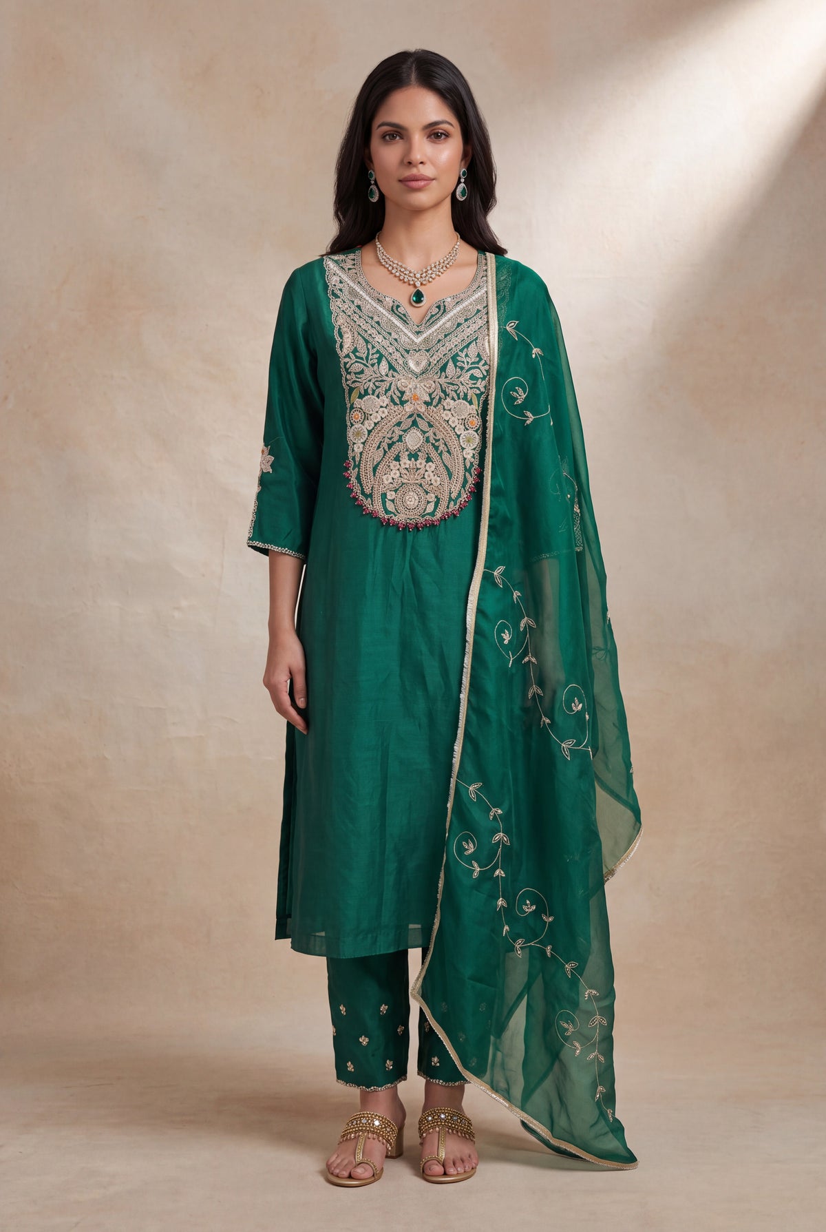 Emerald Green Silk Salwar Set