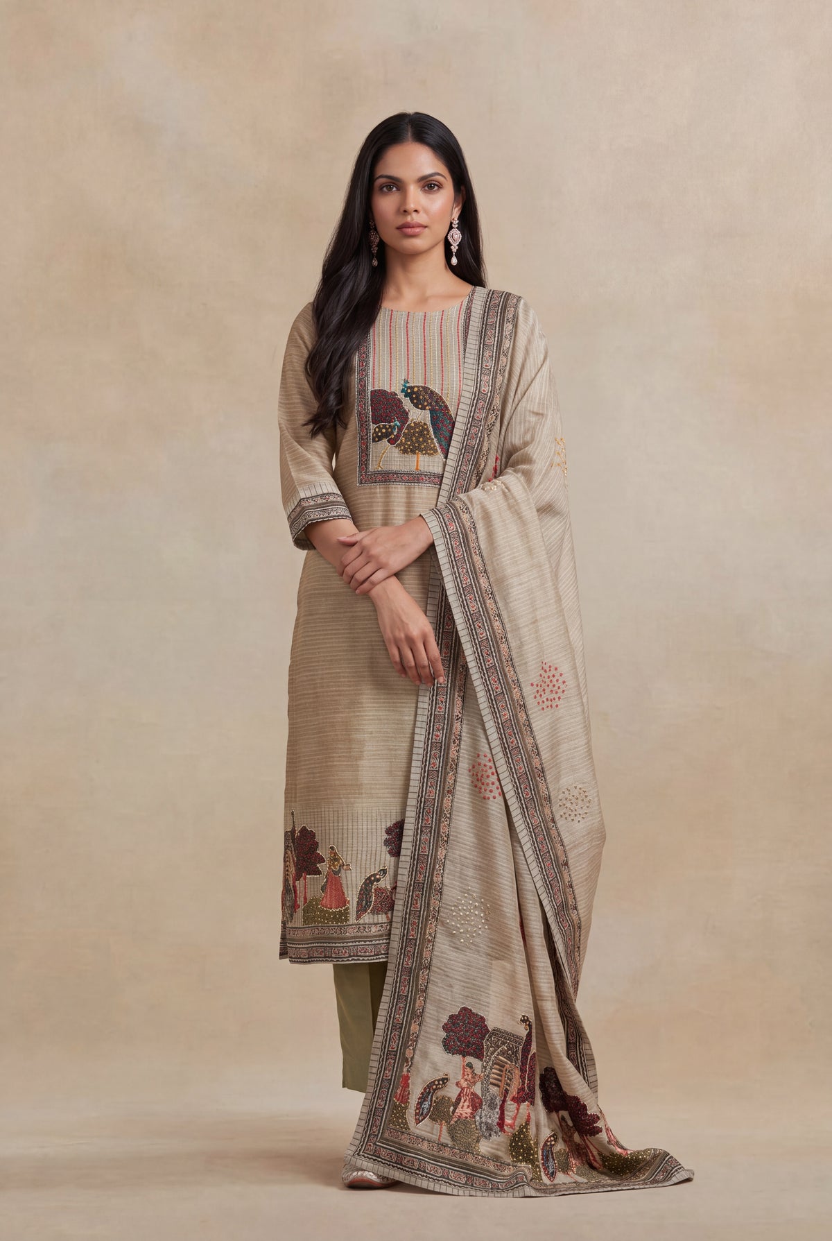 Beige Cotton Kurti Set