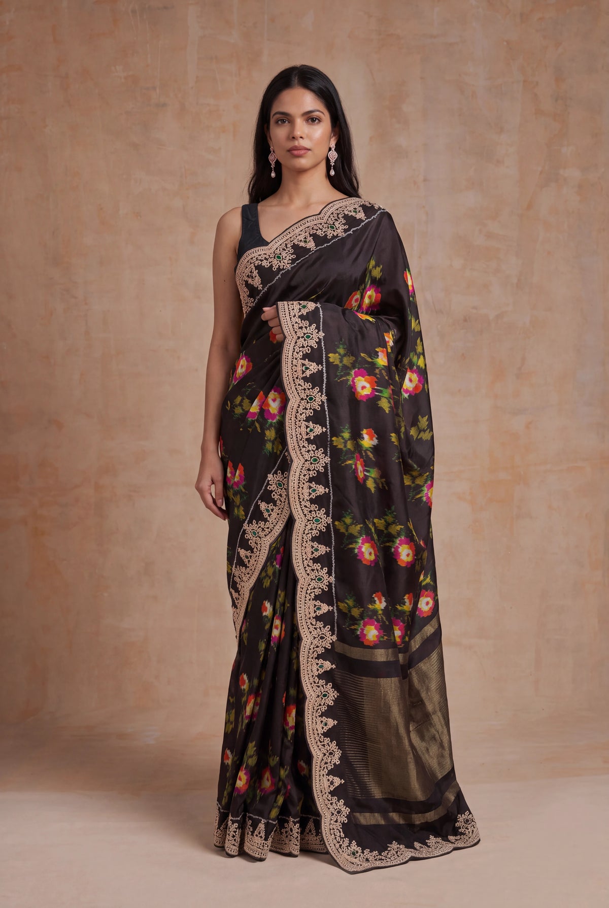 Dark Brown Twill Patola Silk Saree