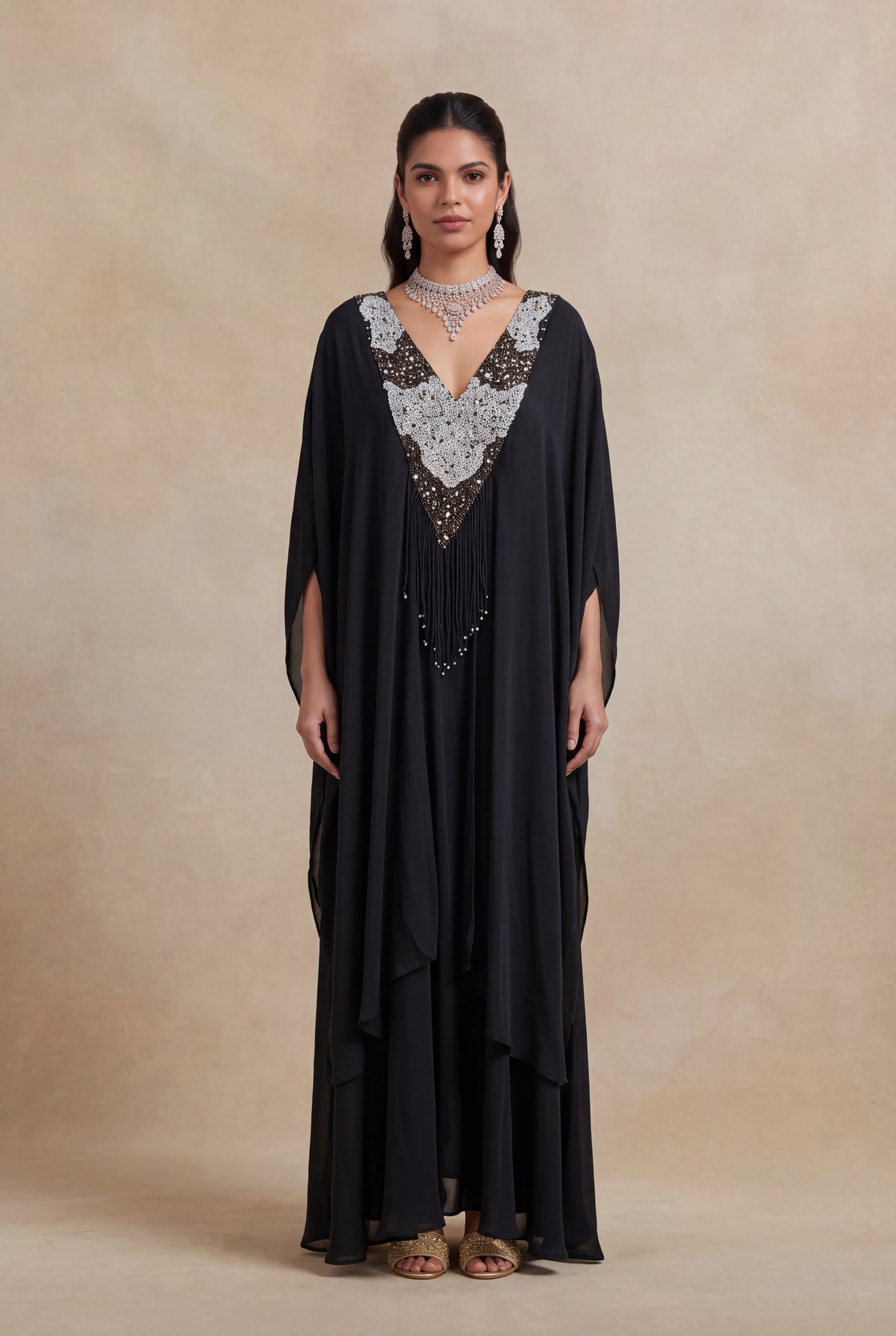 Black Satin Sharara Set
