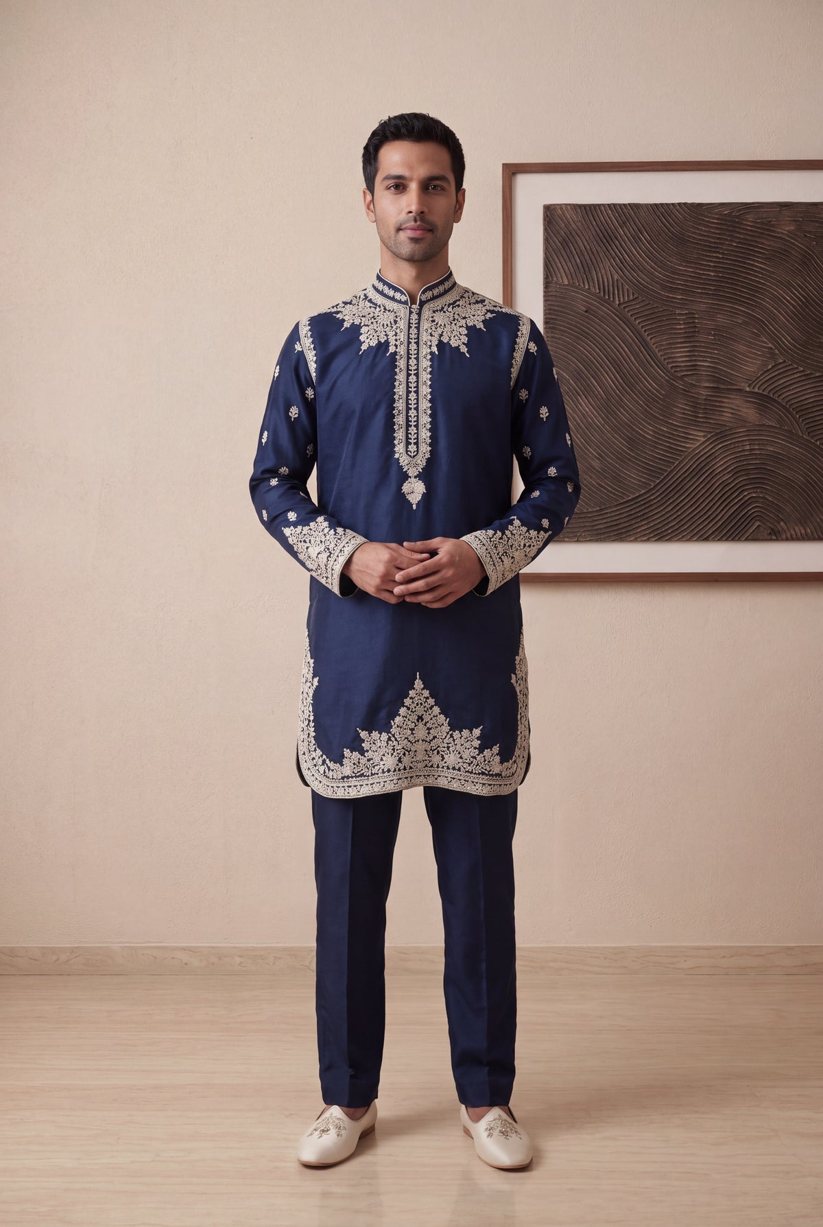 Navy Blue Silk Kurta Pant Set