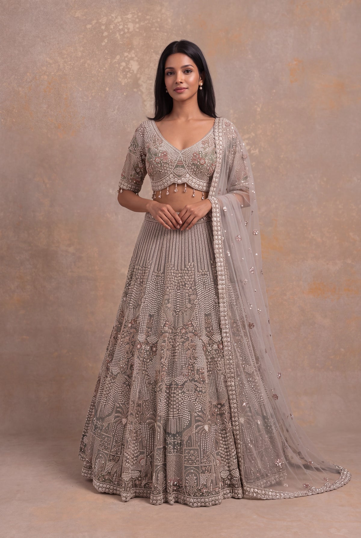 Taupe Net Lehenga