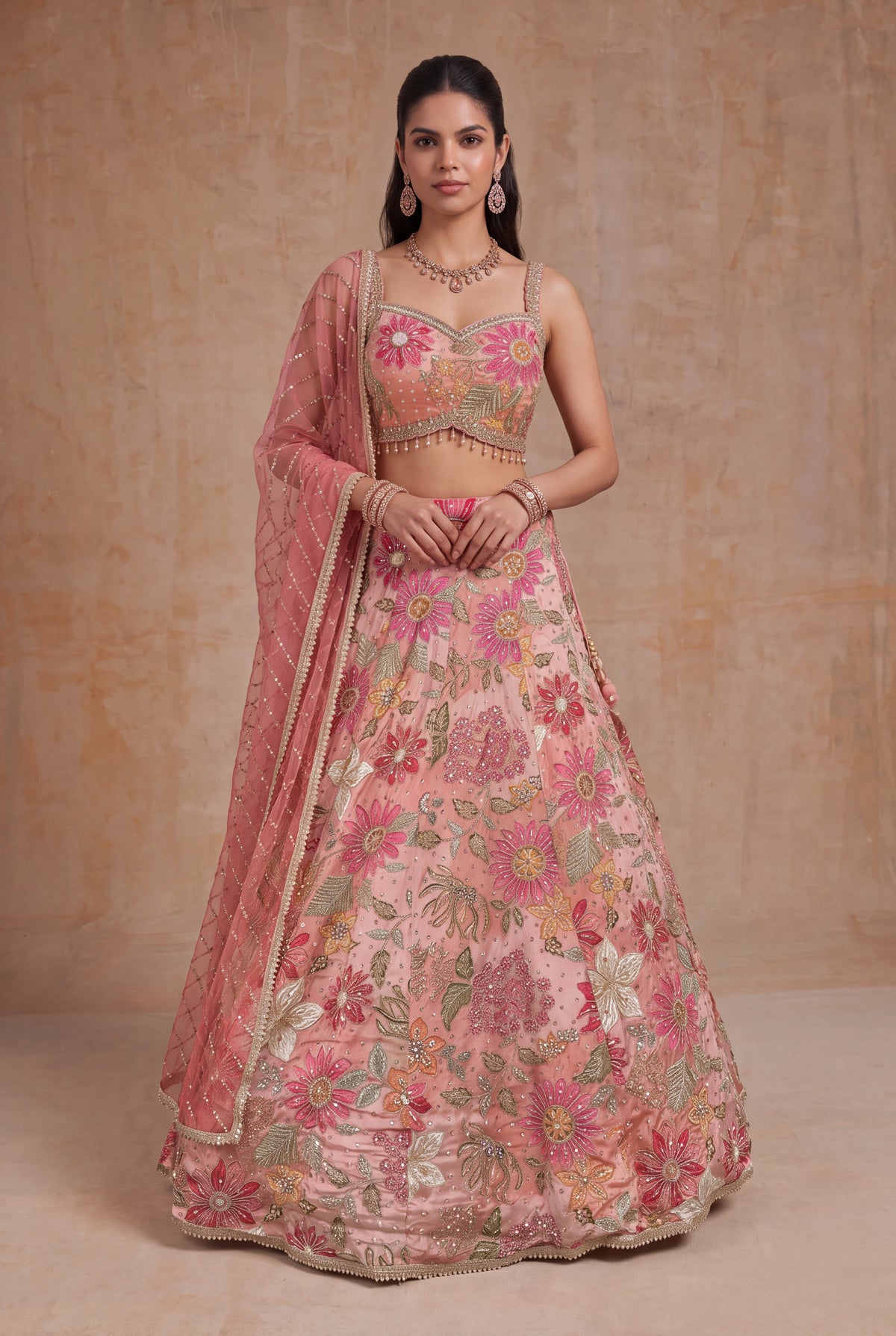 Peach Crepe Silk Lehenga