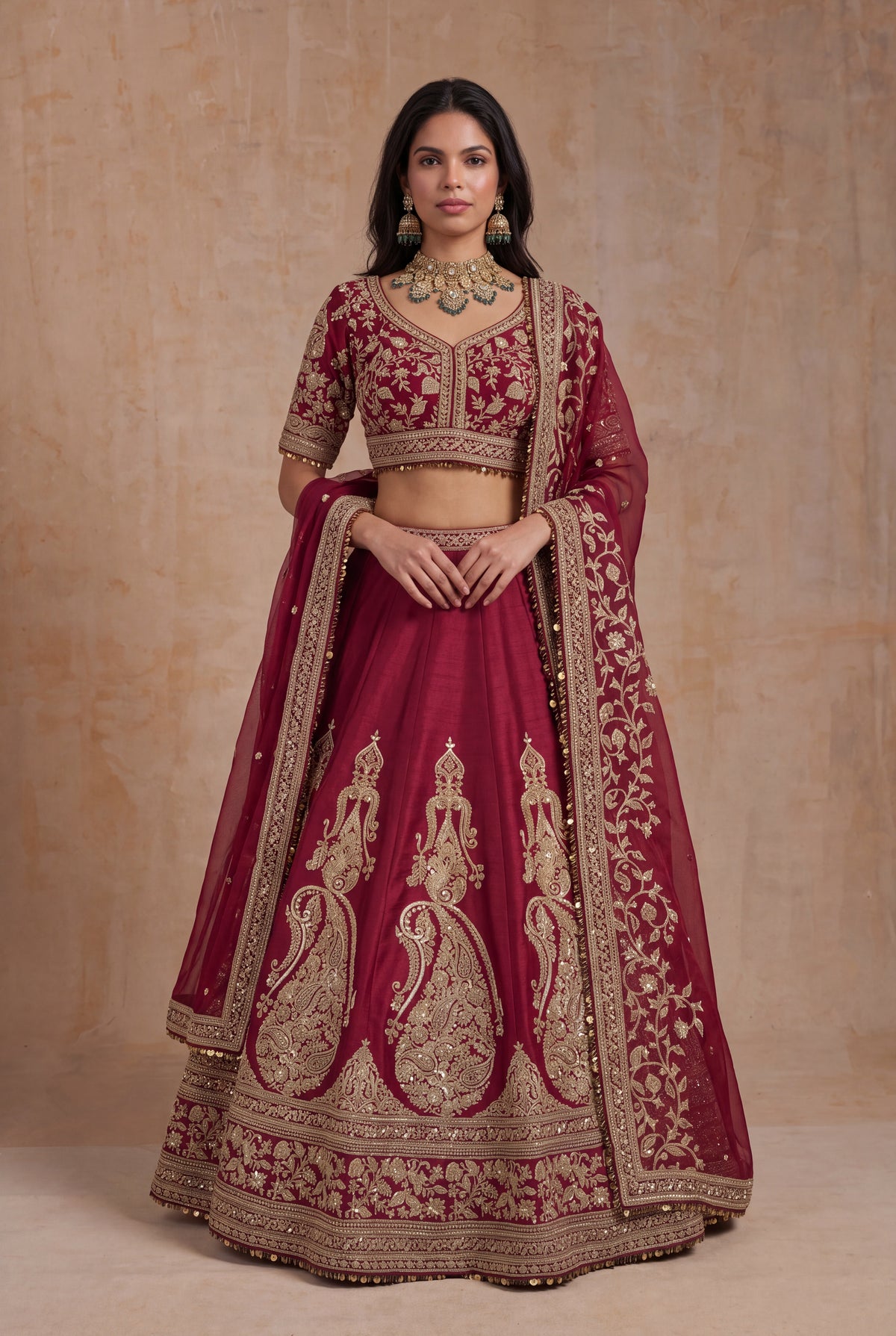 Maroon Raw Silk Lehenga