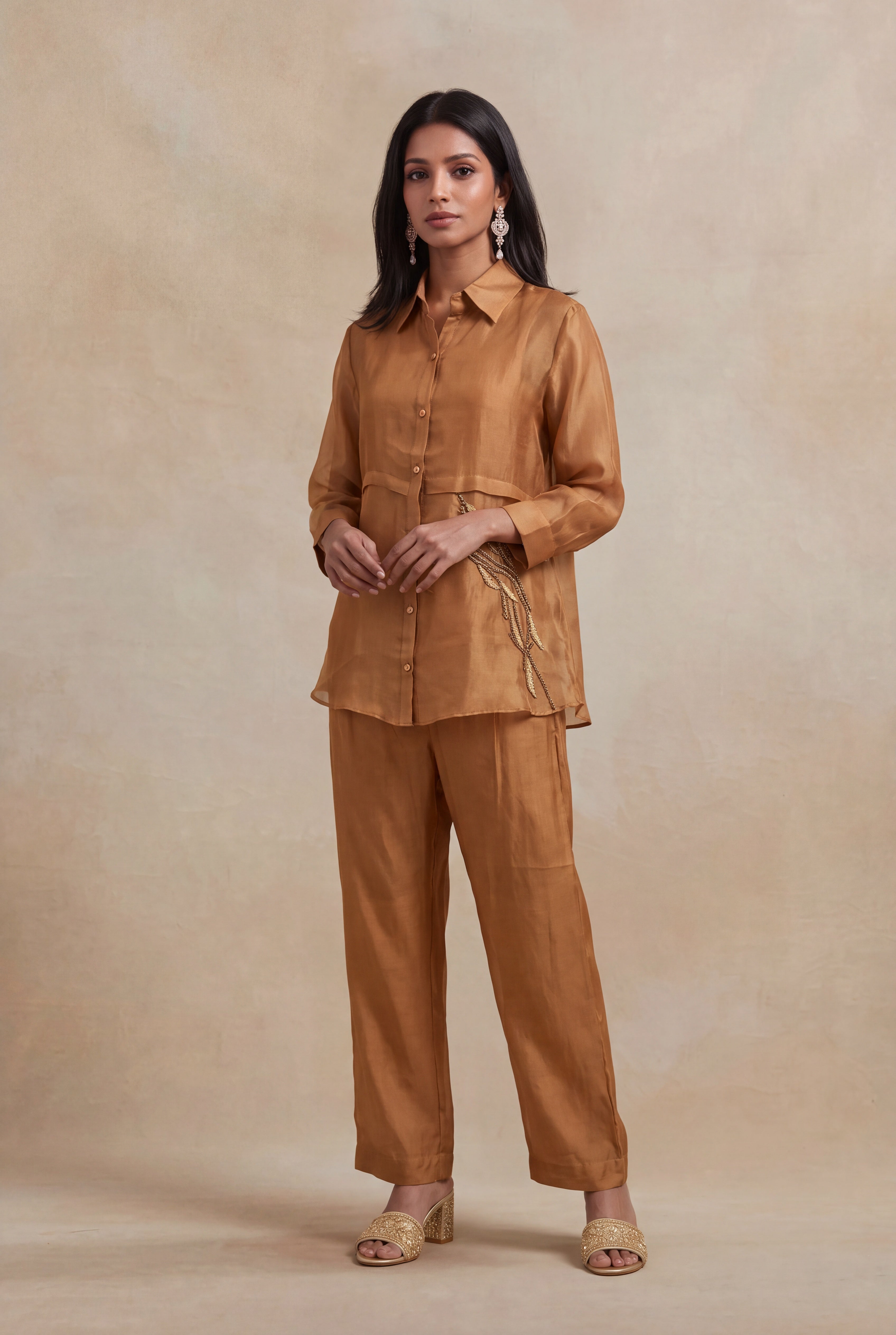 Rust Organza Katdana Co-ord Set