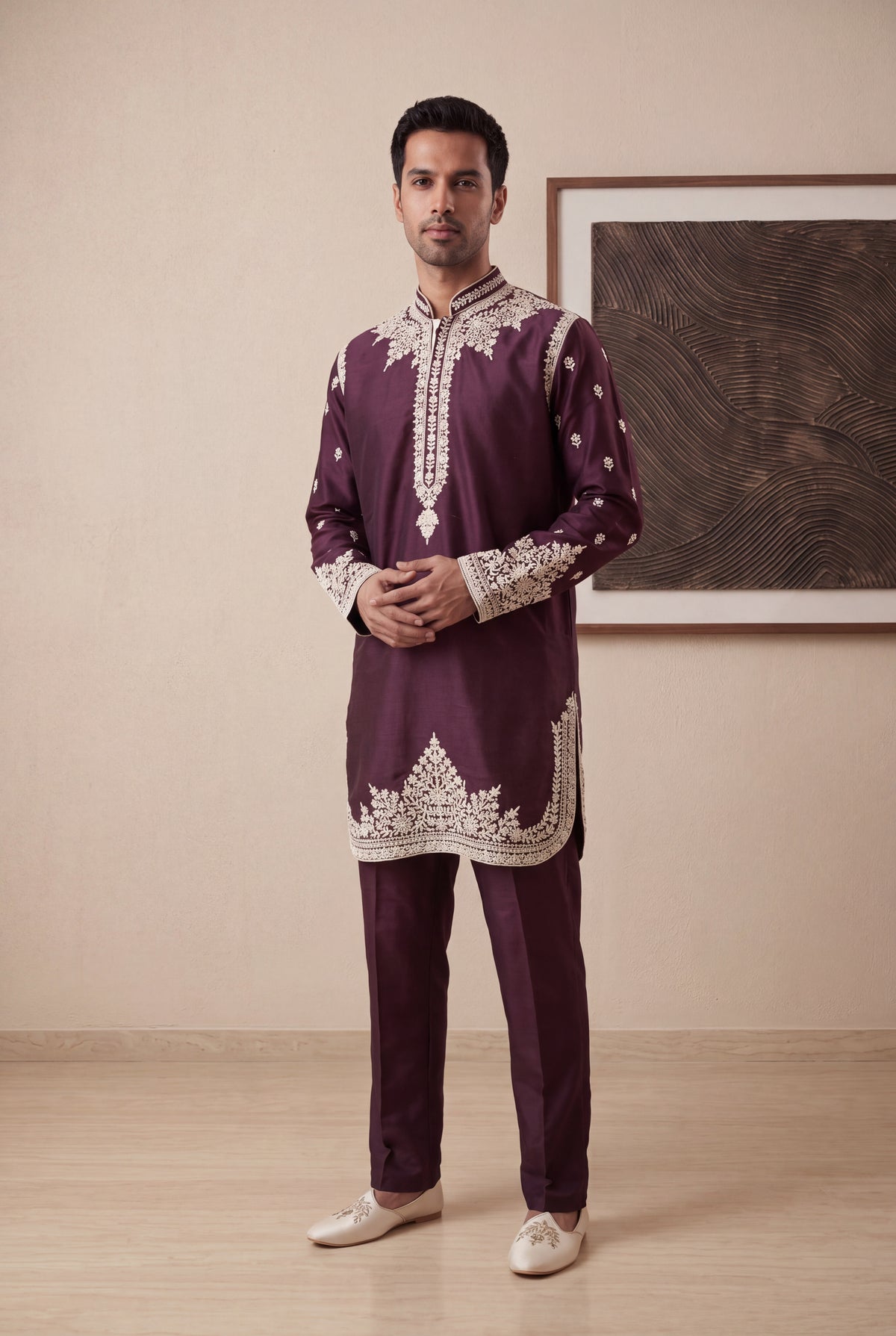 Dark Wine Silk Kurta Pant Set