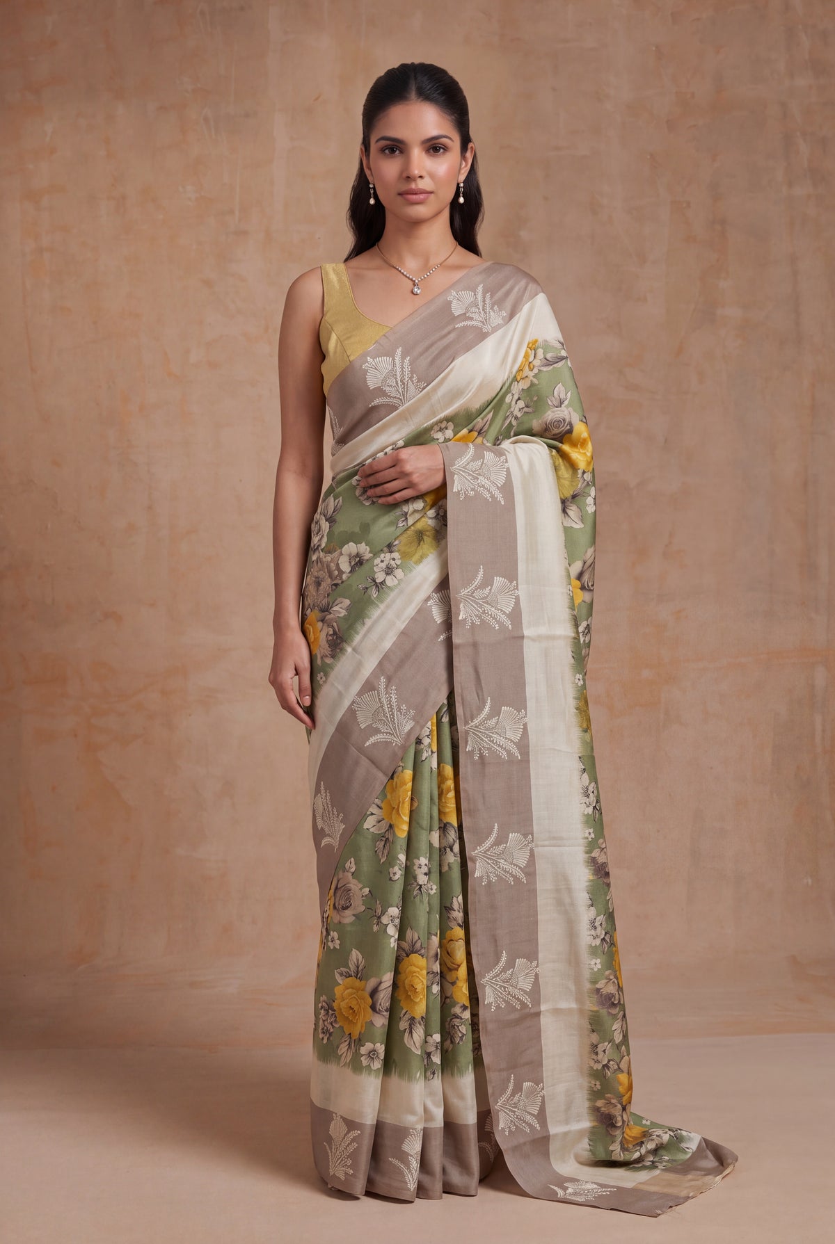 Sage Green Tussar Silk Saree