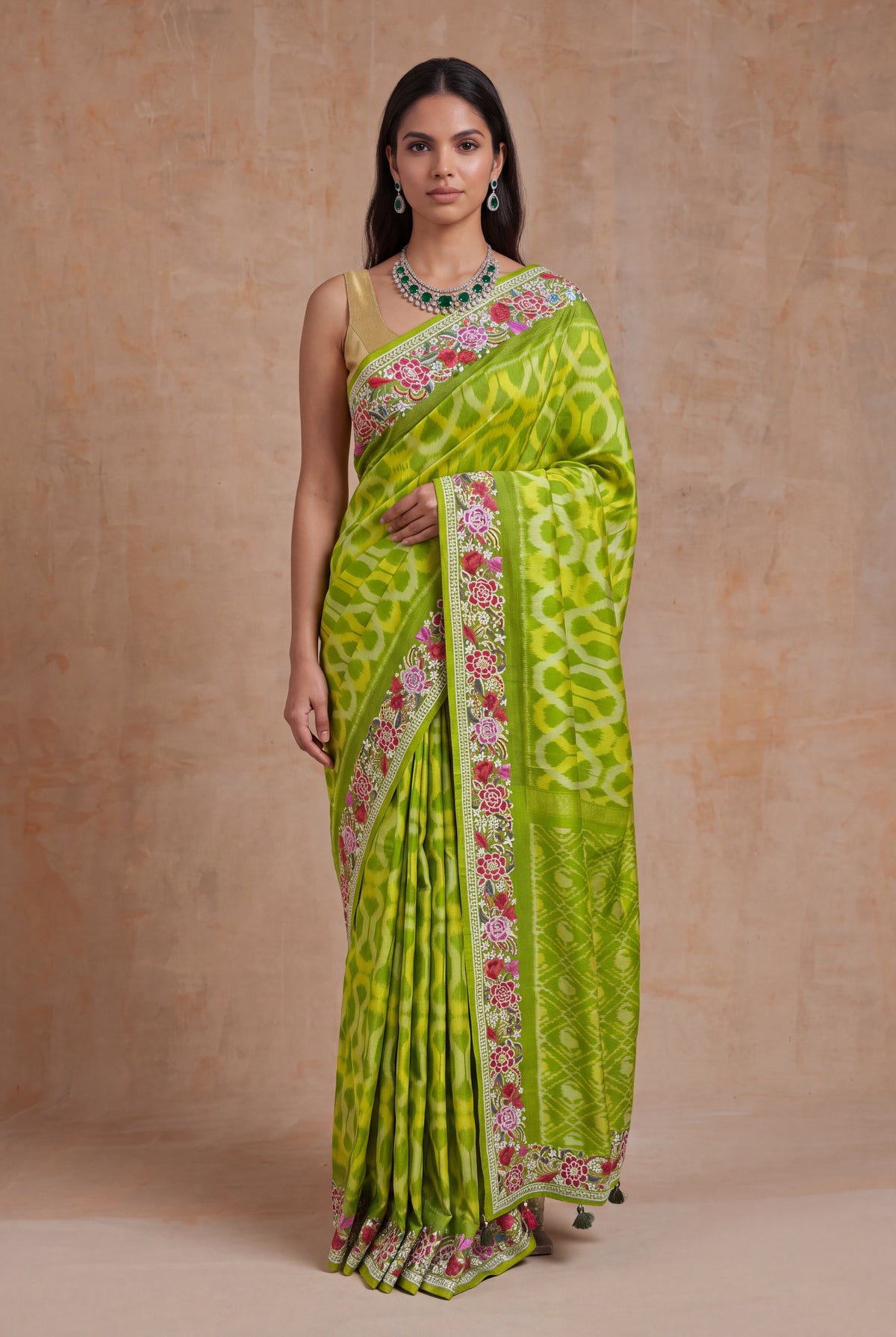 Lime Green Patola Silk Saree