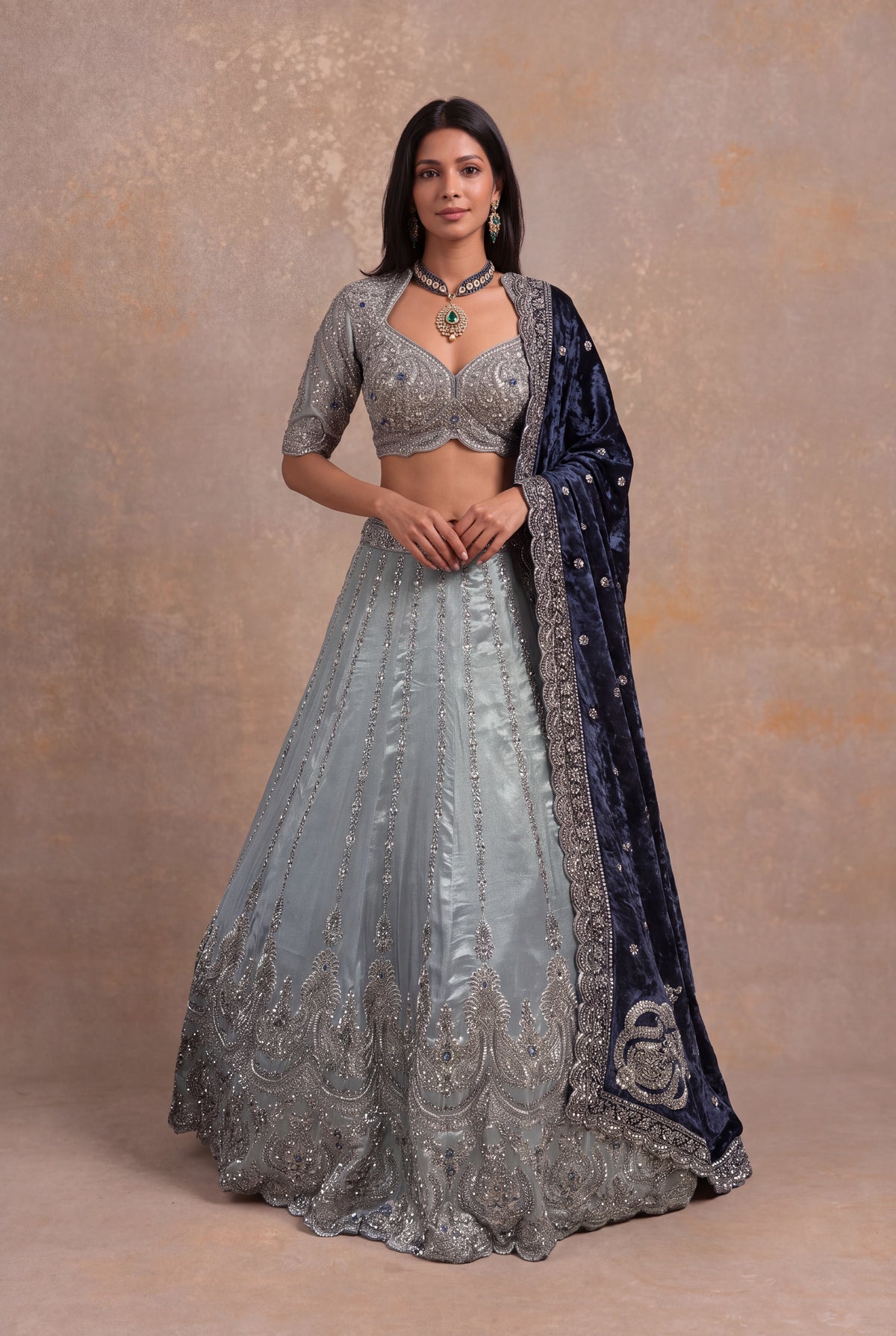 Ice Blue Shimmer Tissue Lehenga