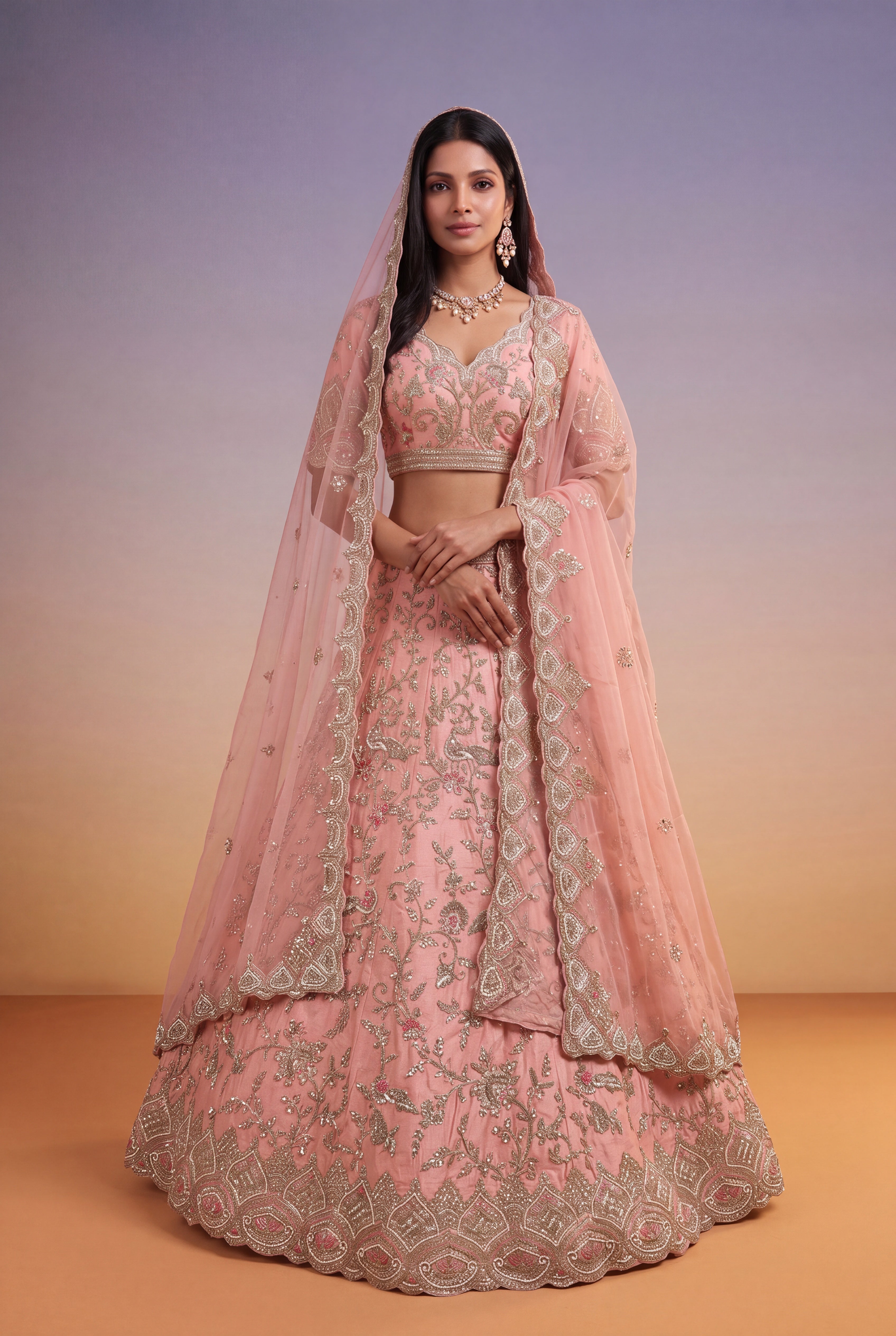 Blush Pink Raw Silk Bridal Lehenga