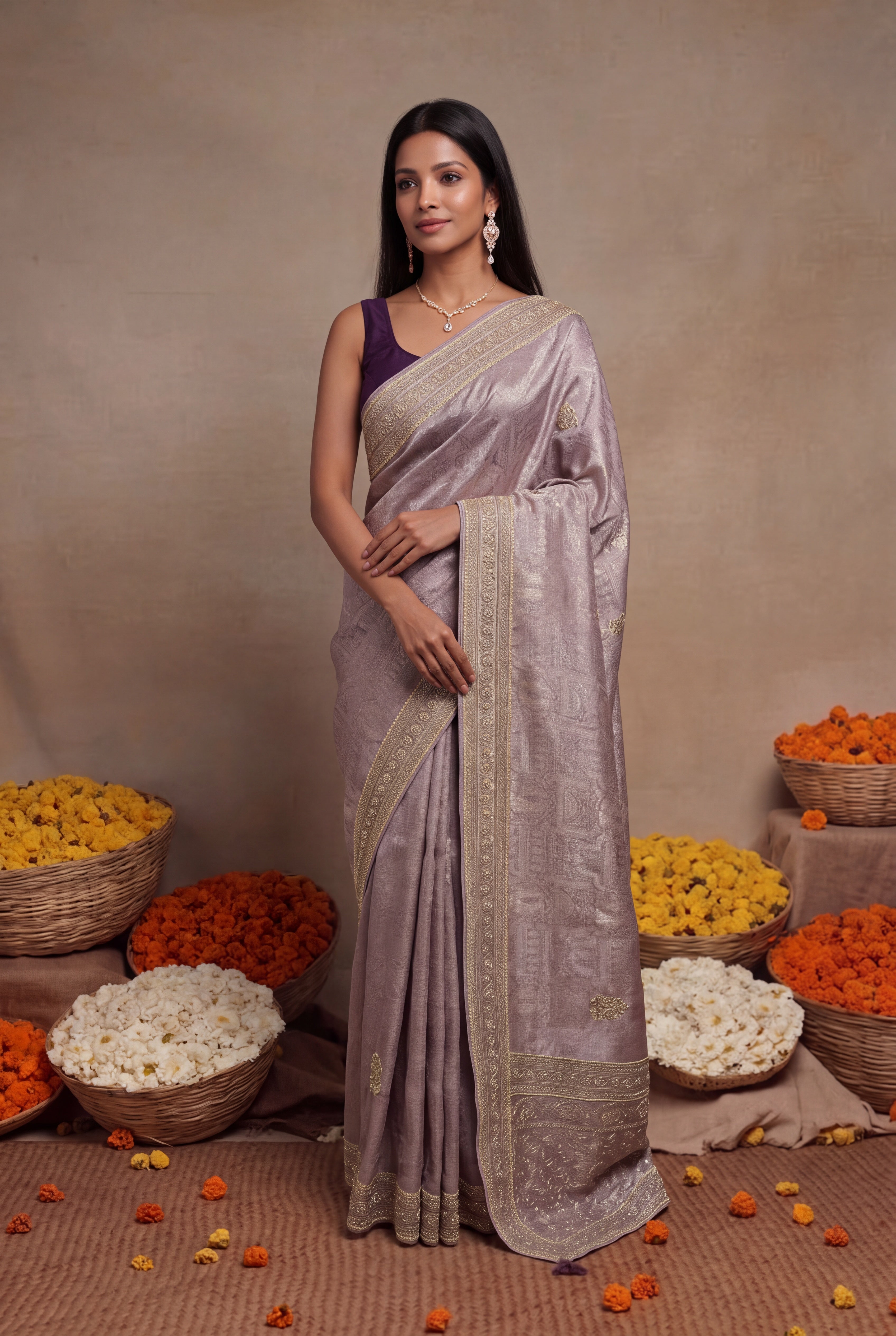 Mauve Banarasi Silk Zari Work Saree