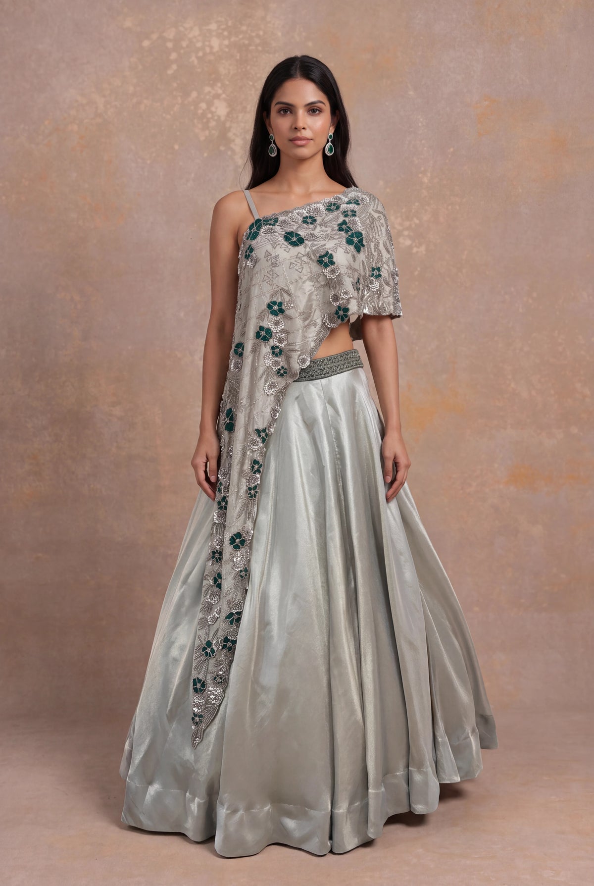 Silver Grey Lehenga with Sequin and Cutdana Floral Embroidery