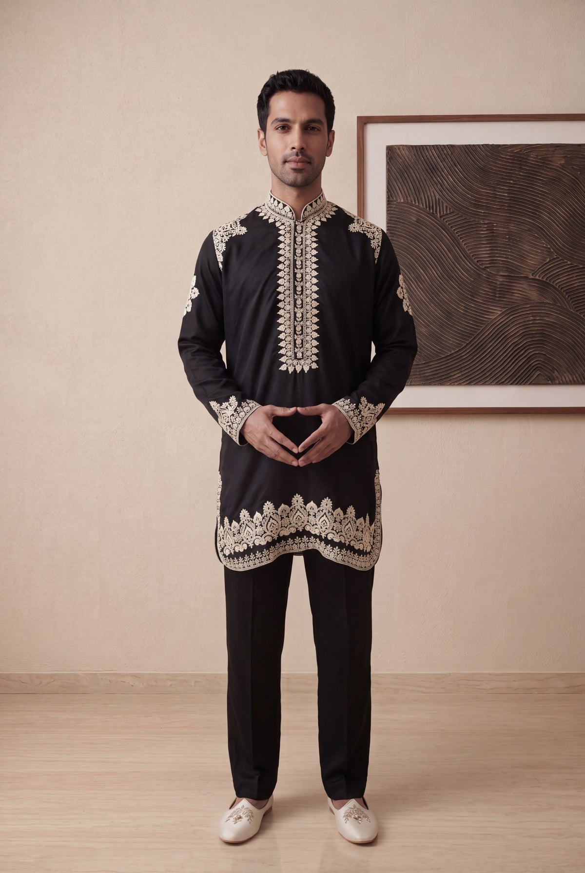 Black Nysa Silk Kurta Pant Set - Mokshaa