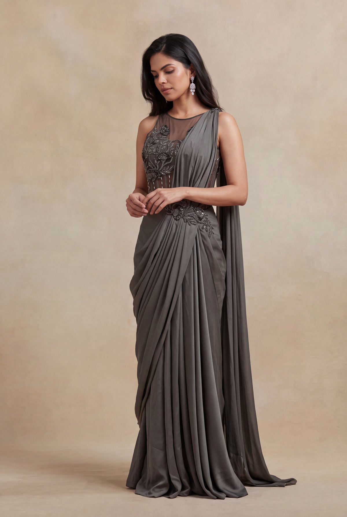 Charcoal Grey Draped Gown