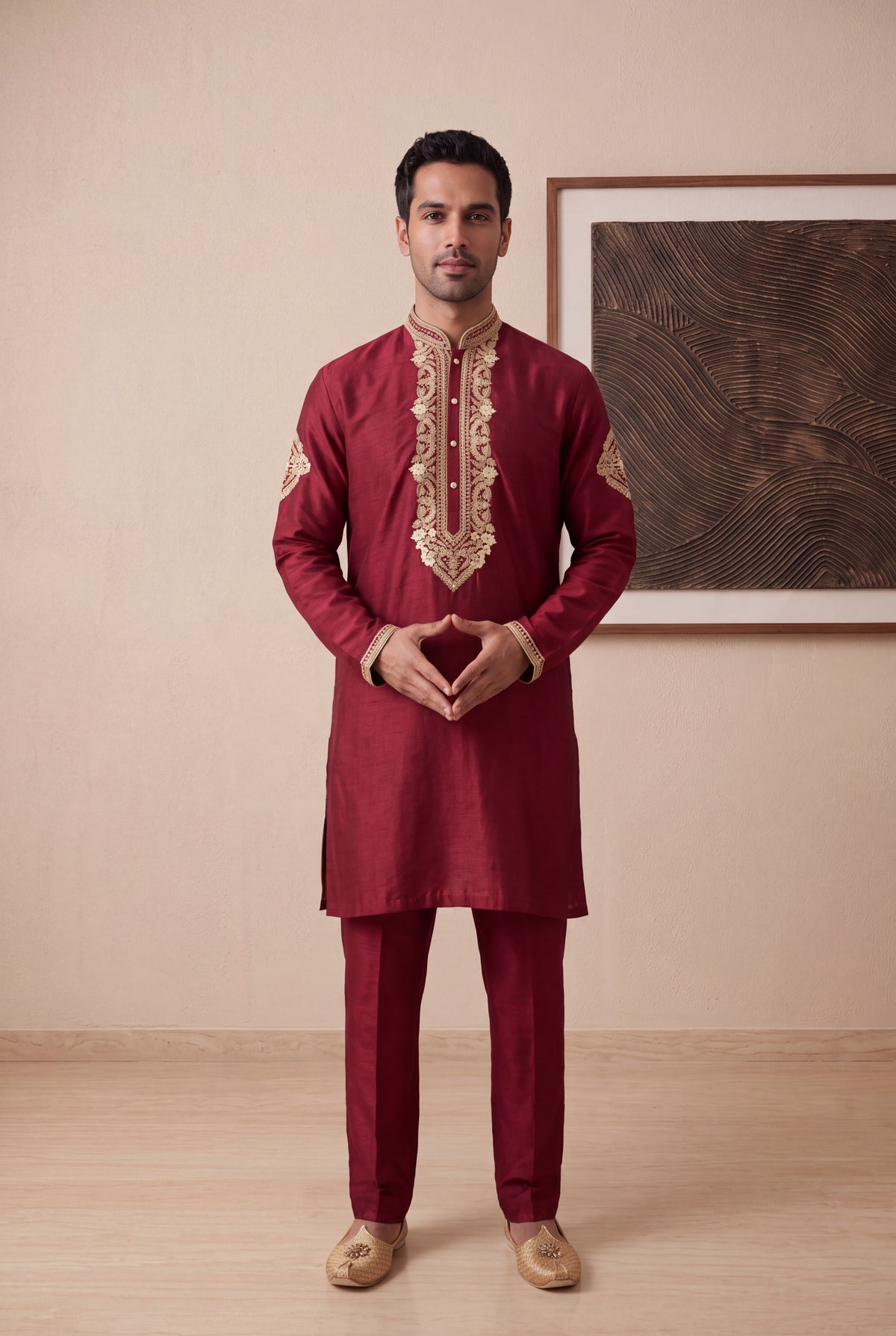 Red Raw Silk Kurta Pant Set