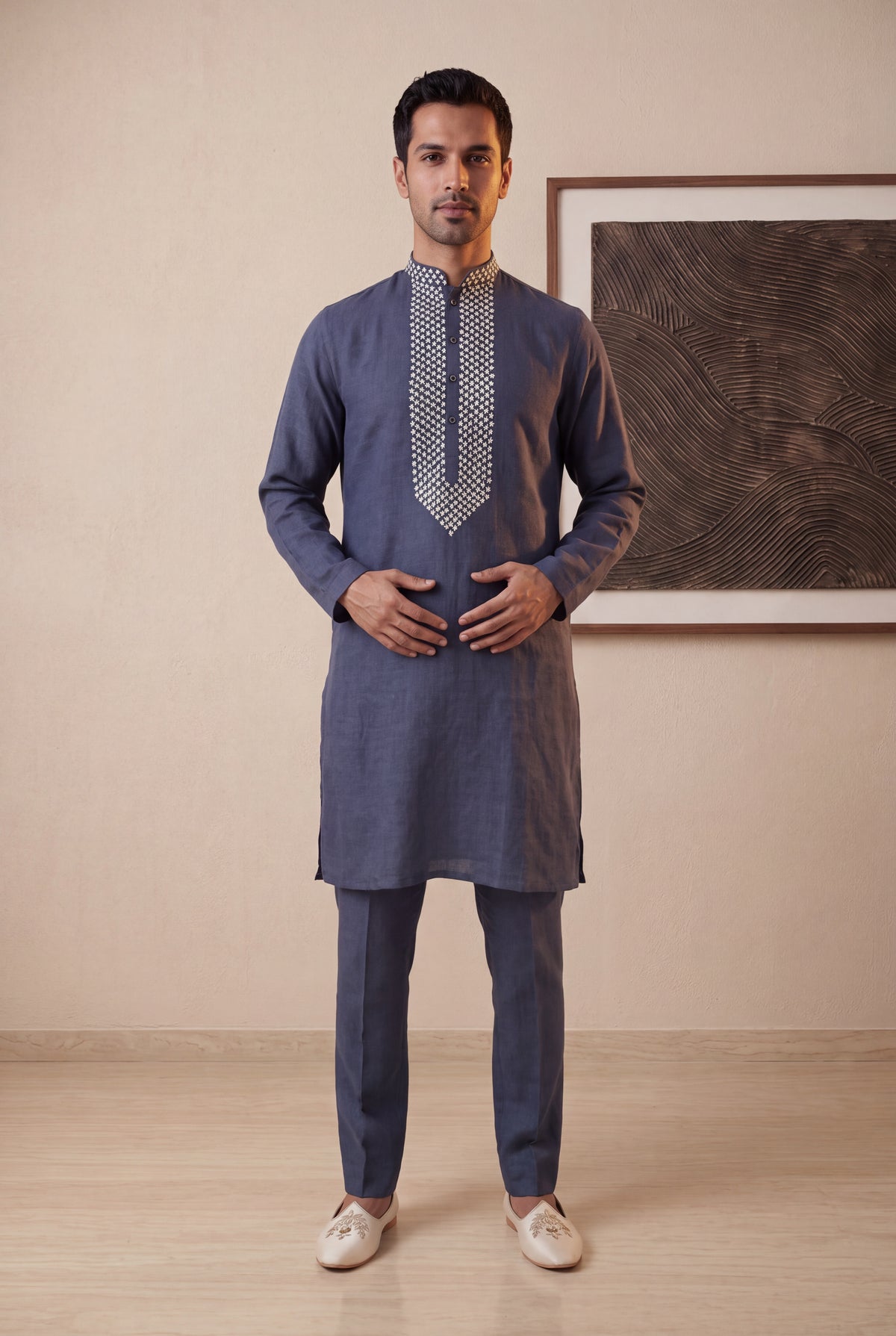 Grey Linen Kurta Pant Set