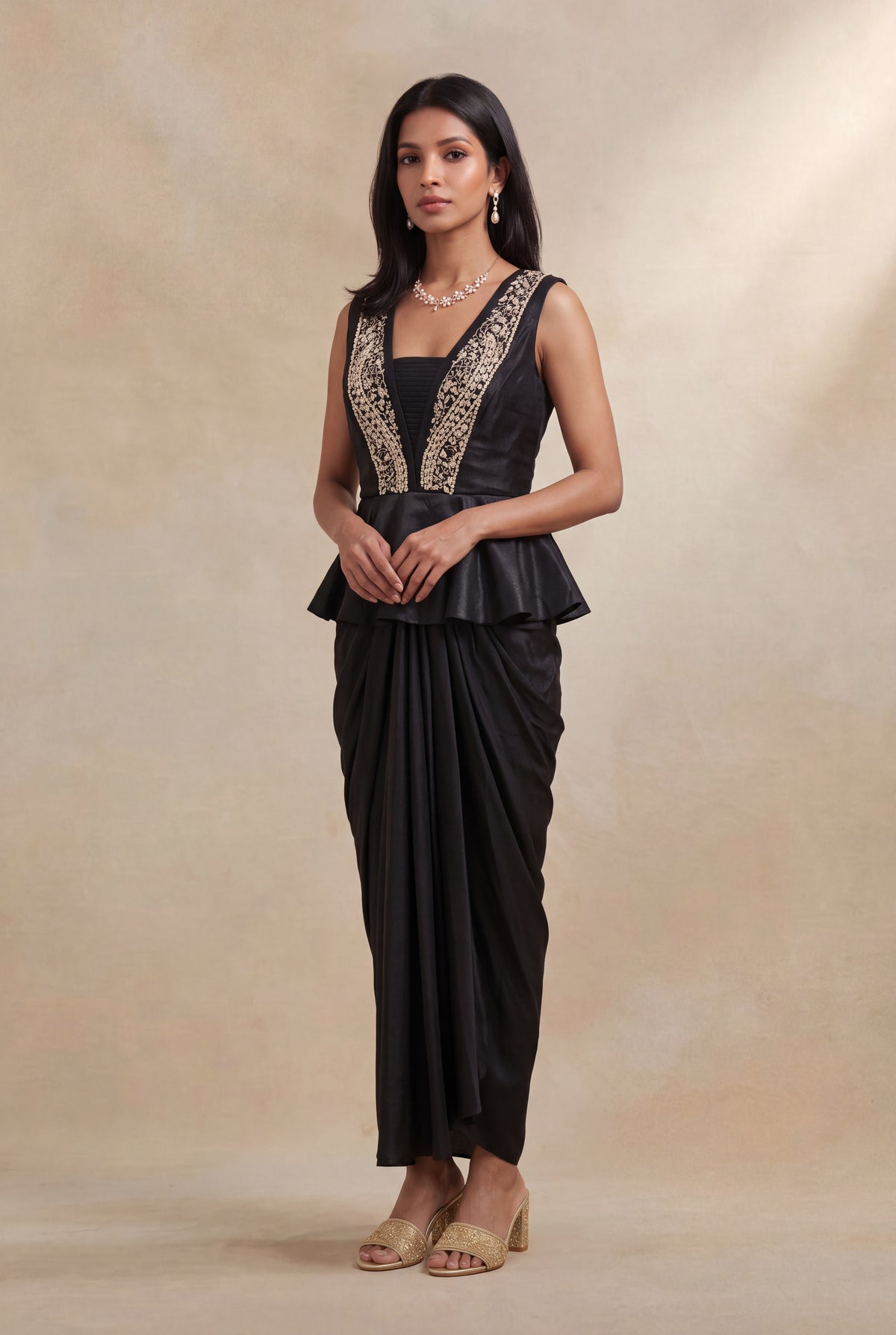 Black Indo-Western Drape Dress