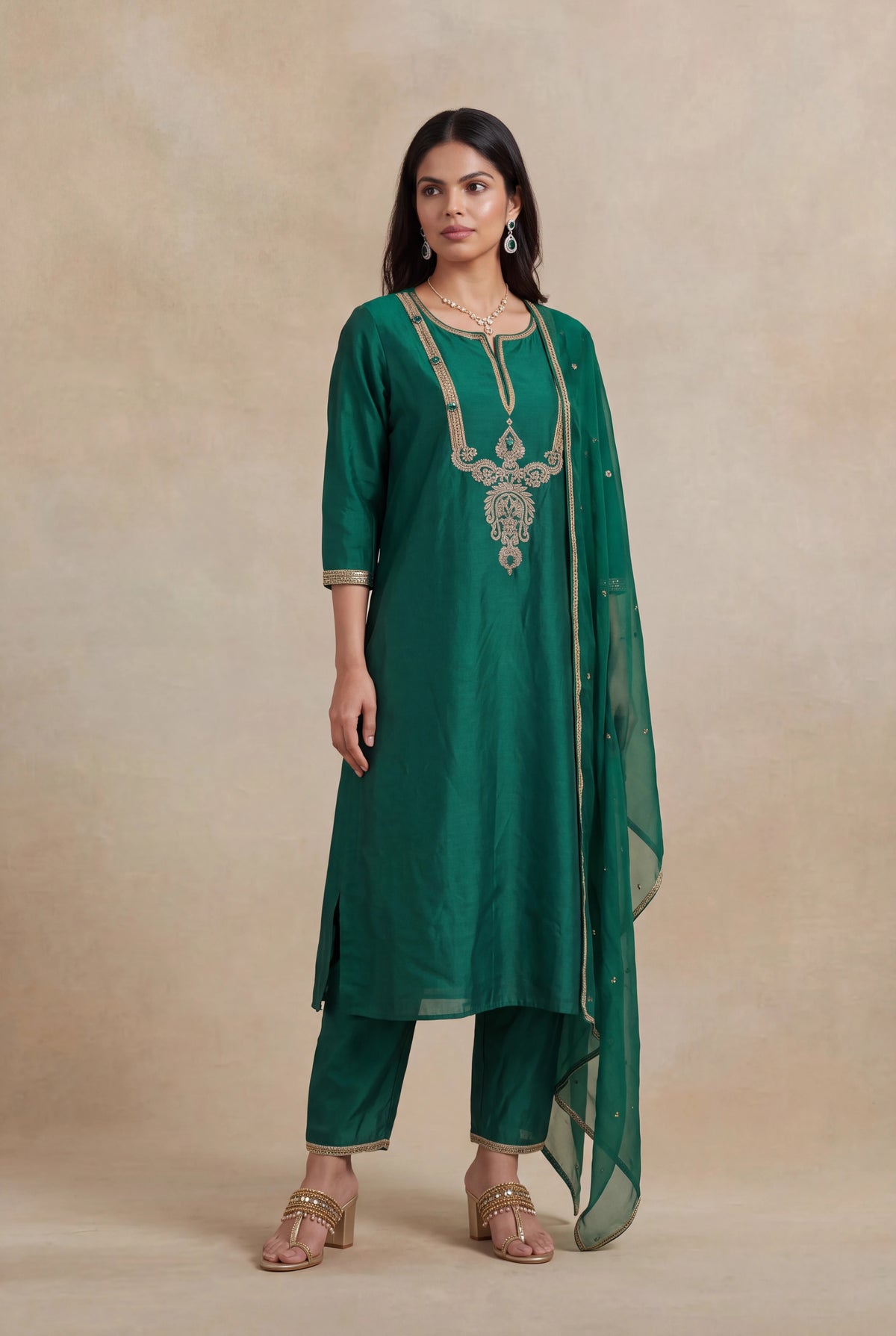 Emerald Green Silk Salwar Set