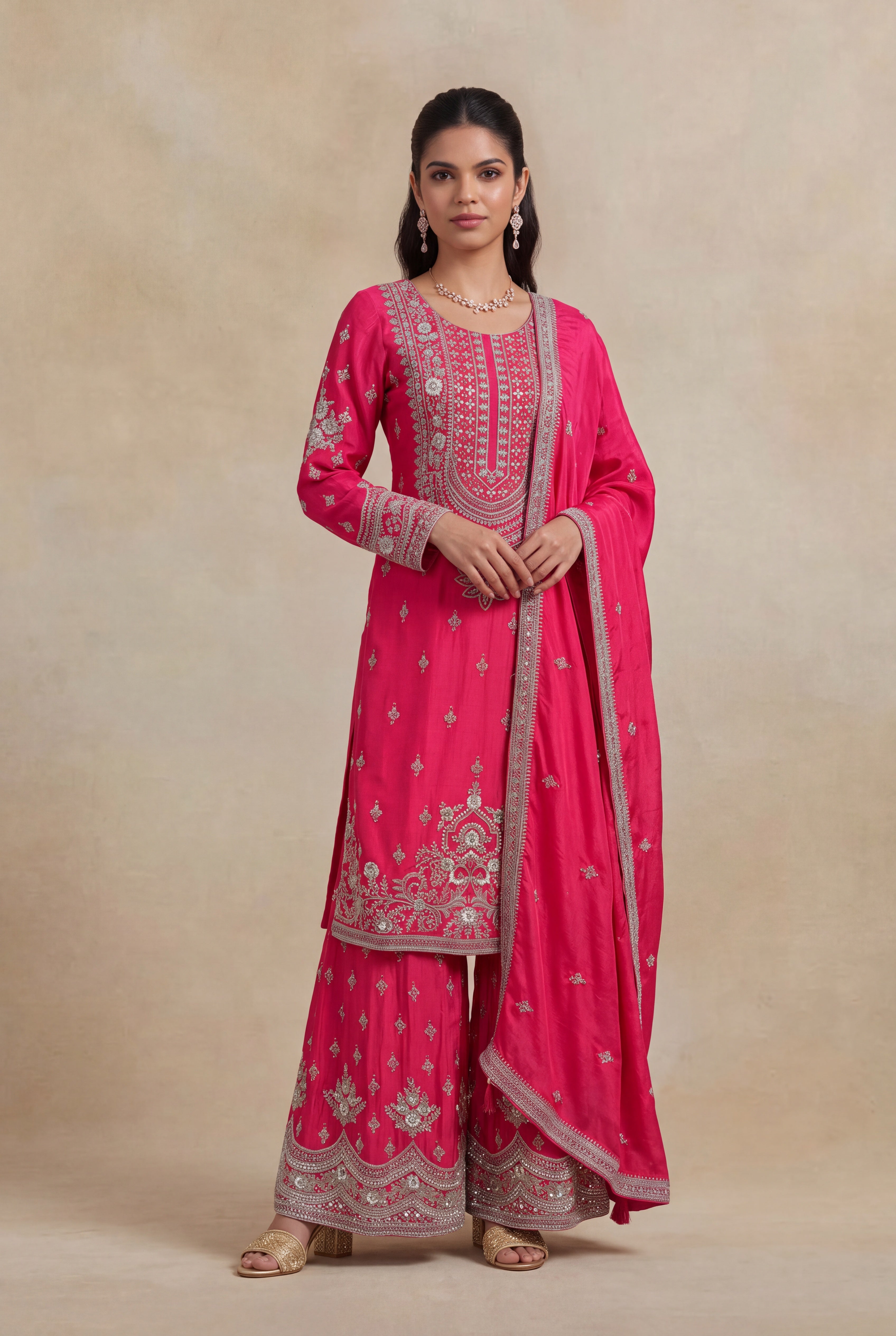 Rani Pink Crepe Sharara Set
