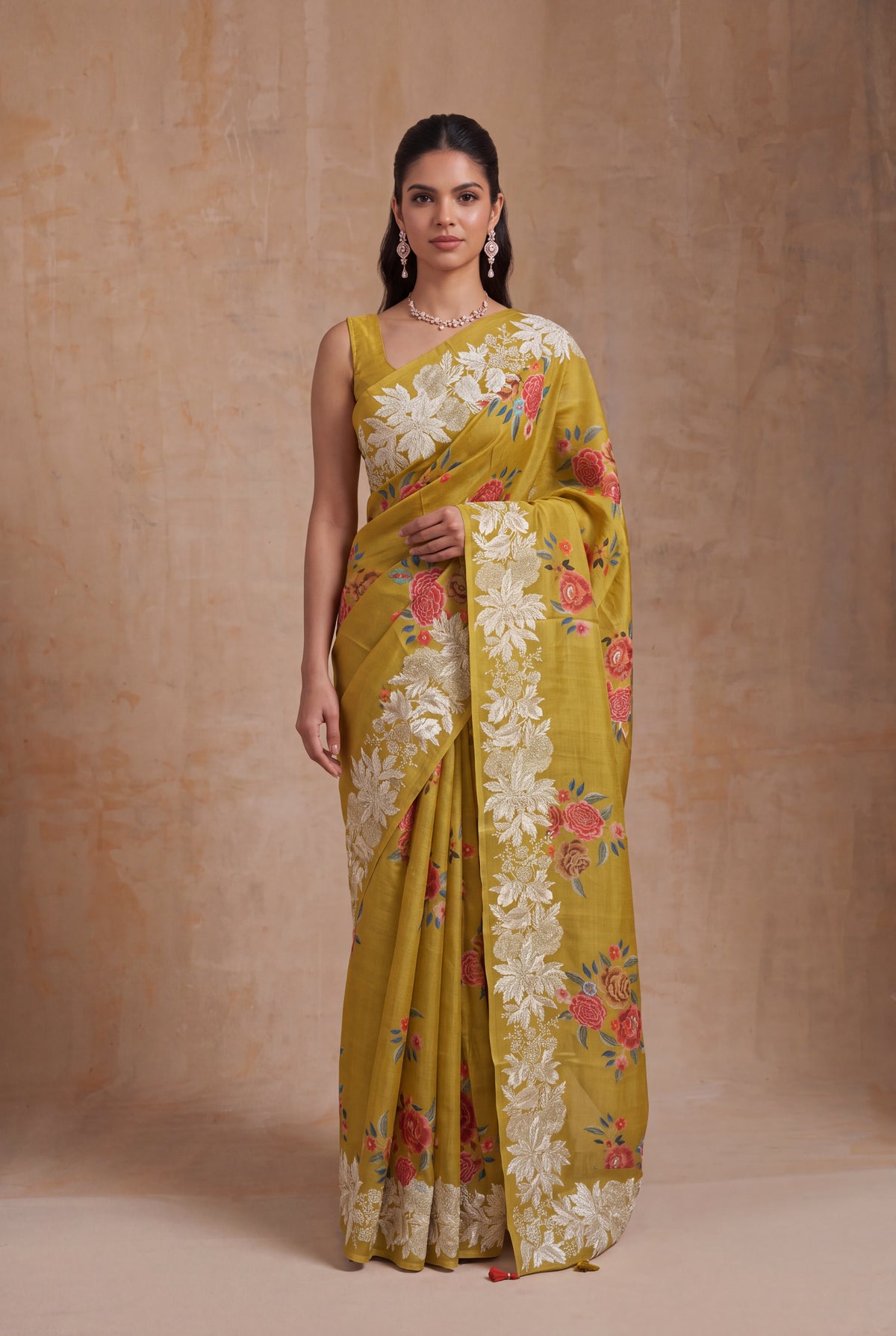 Mustard Yellow Tussar Silk Saree