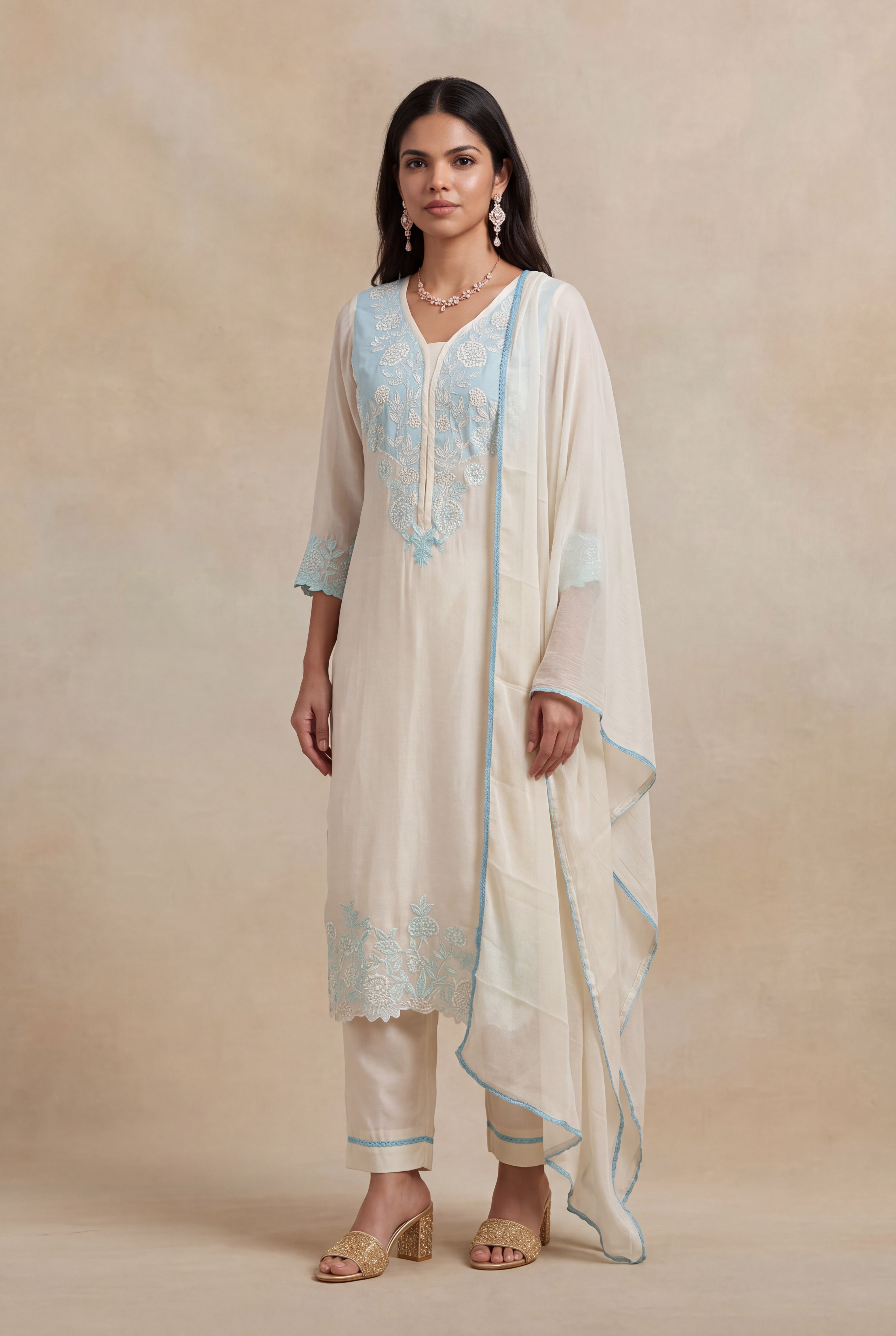 Ivory Mul Cotton Straight-Cut Salwar Set