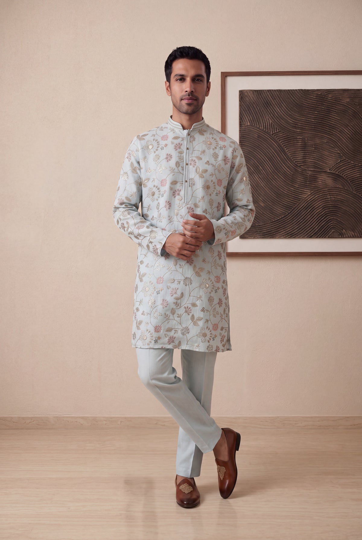 Ice Blue Linen Kurta Set
