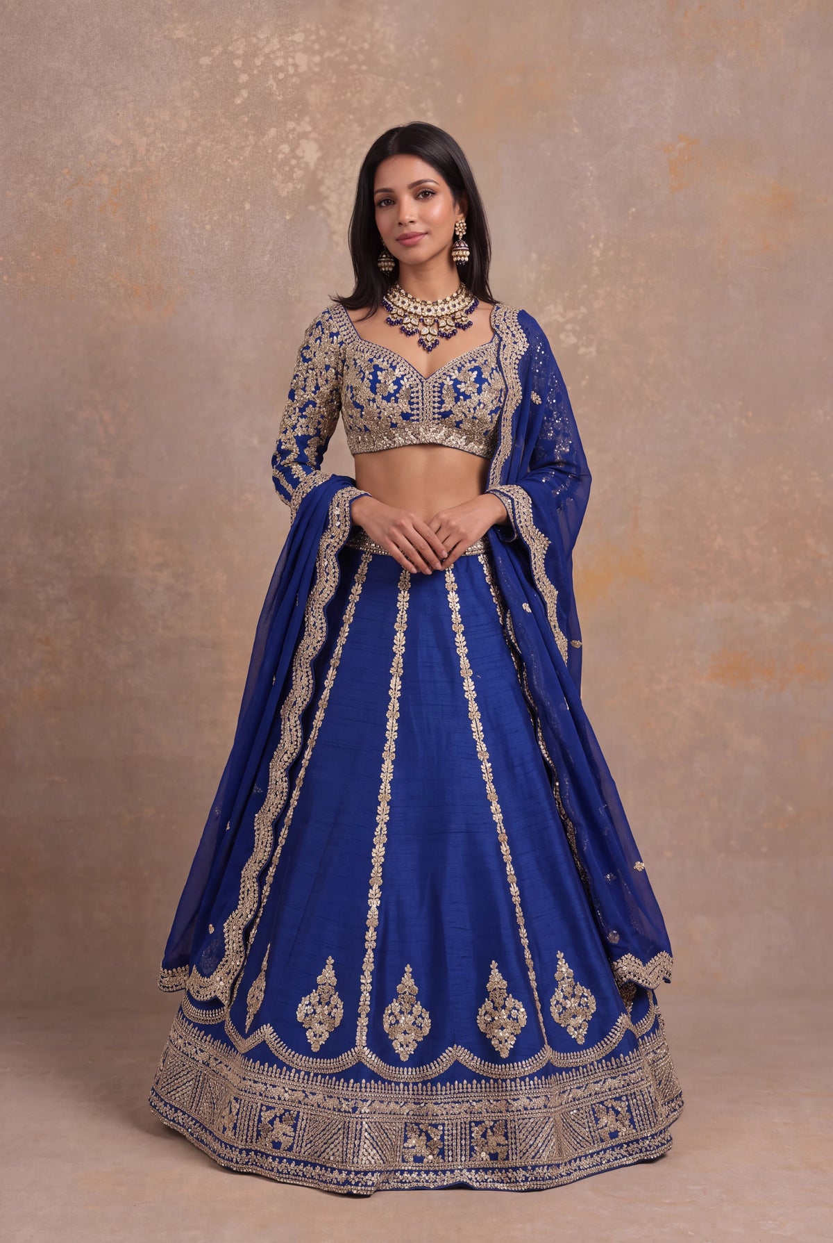 Royal Blue Raw Silk Lehenga