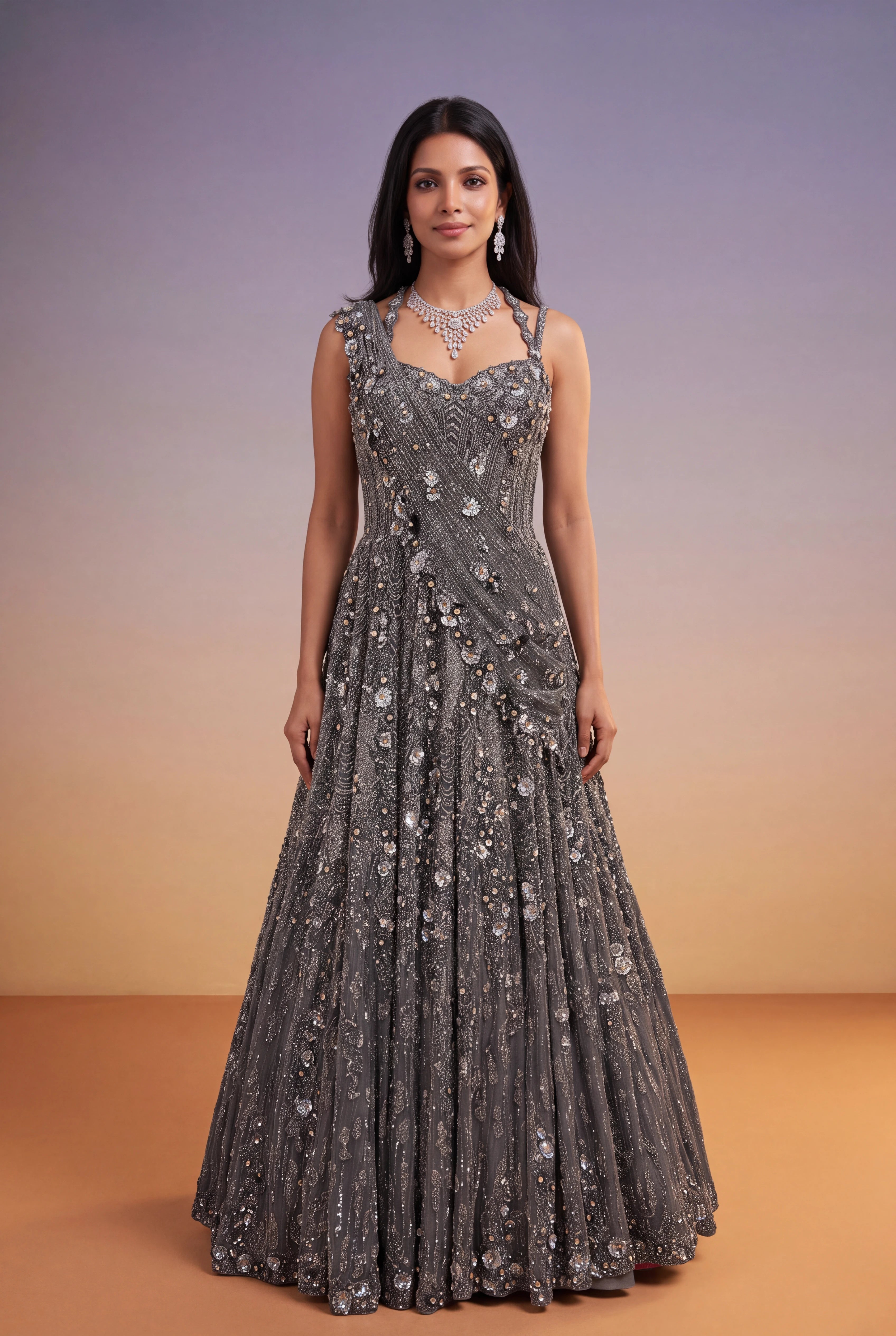 Grey Net Western Gown