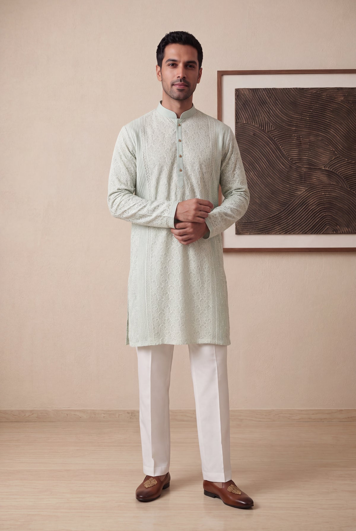 Mint Green Chanderi Silk Kurta Pant Set