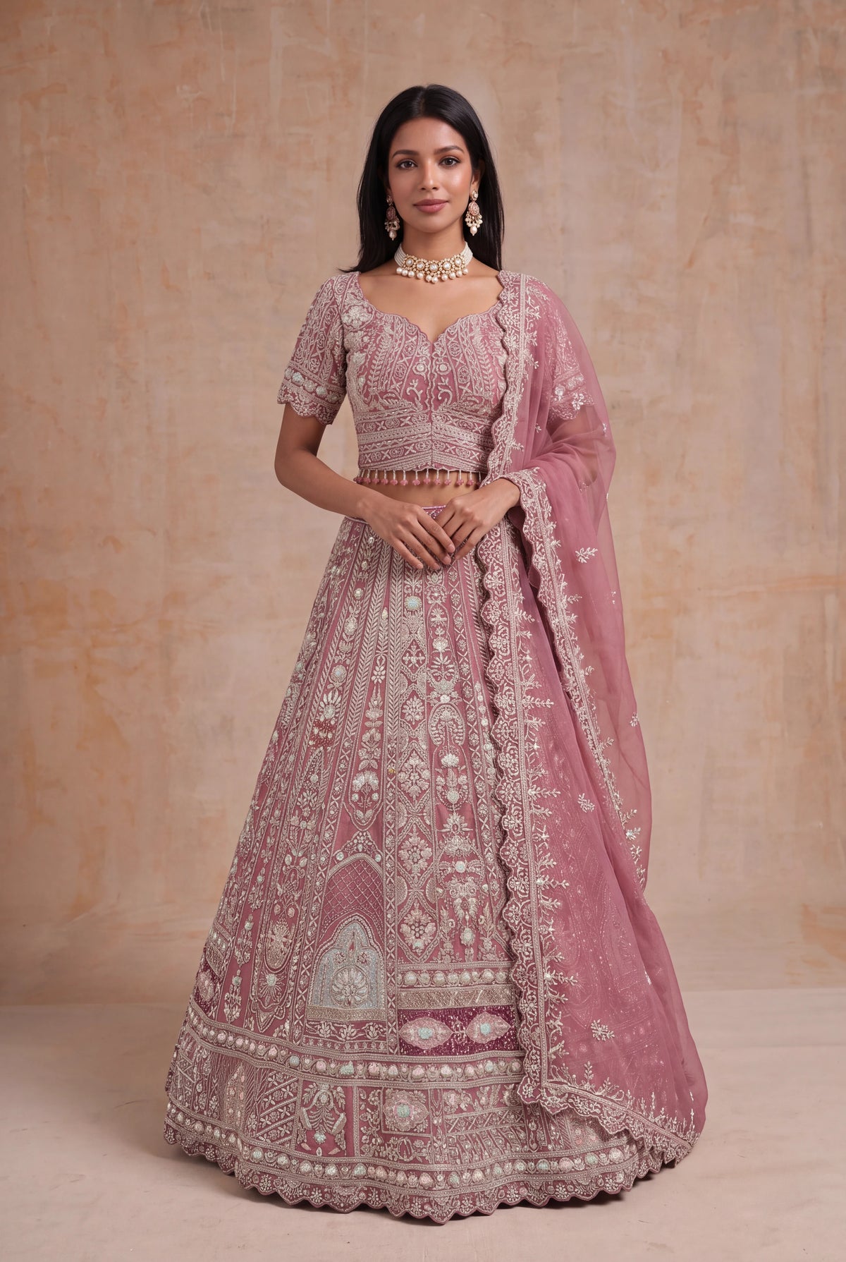 Dusty Rose Raw Silk Lehenga