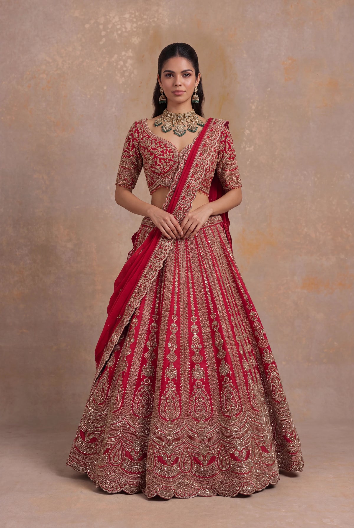 Red Raw Silk Bridal Lehenga