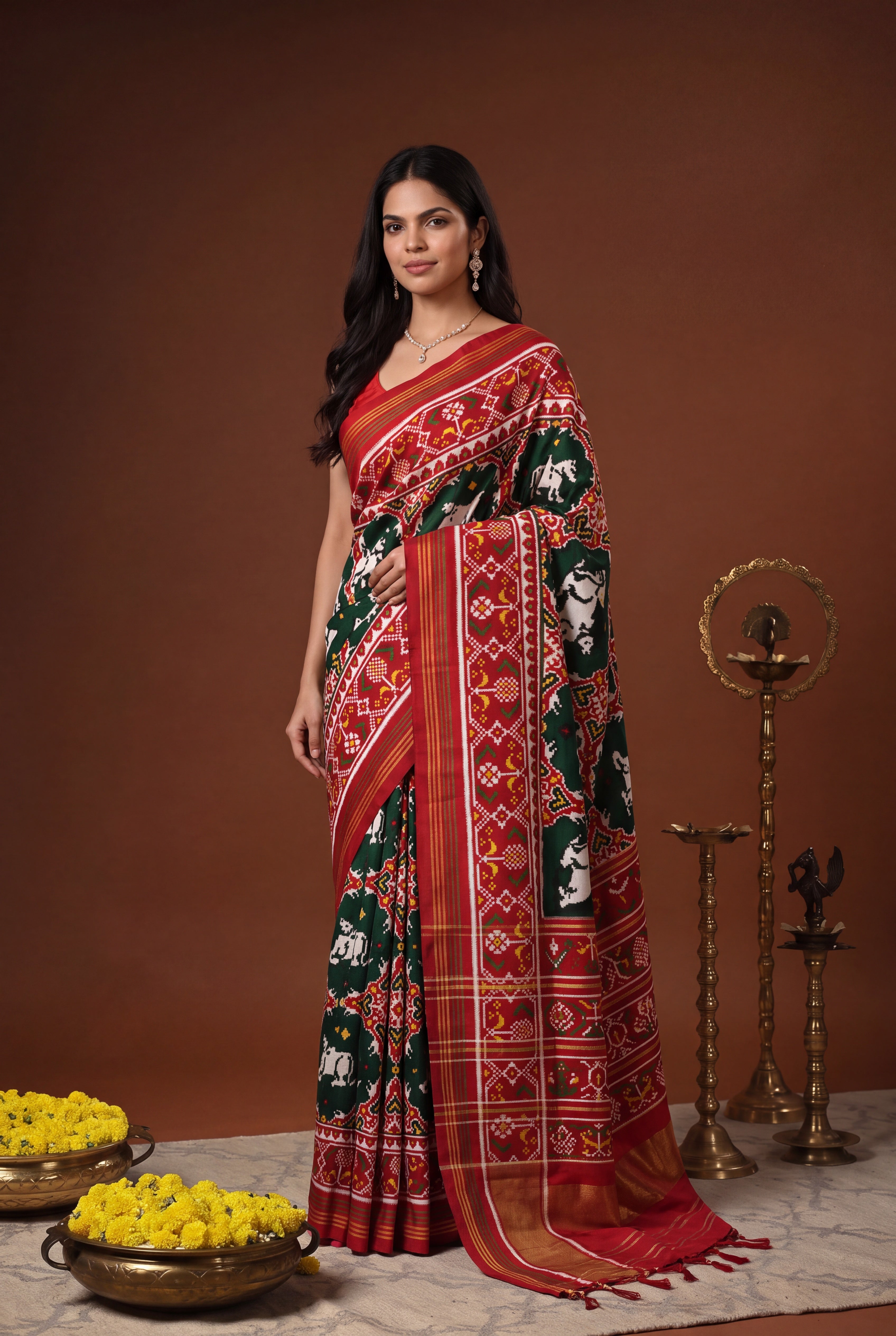Bottle Green Pattan Patola Silk Saree