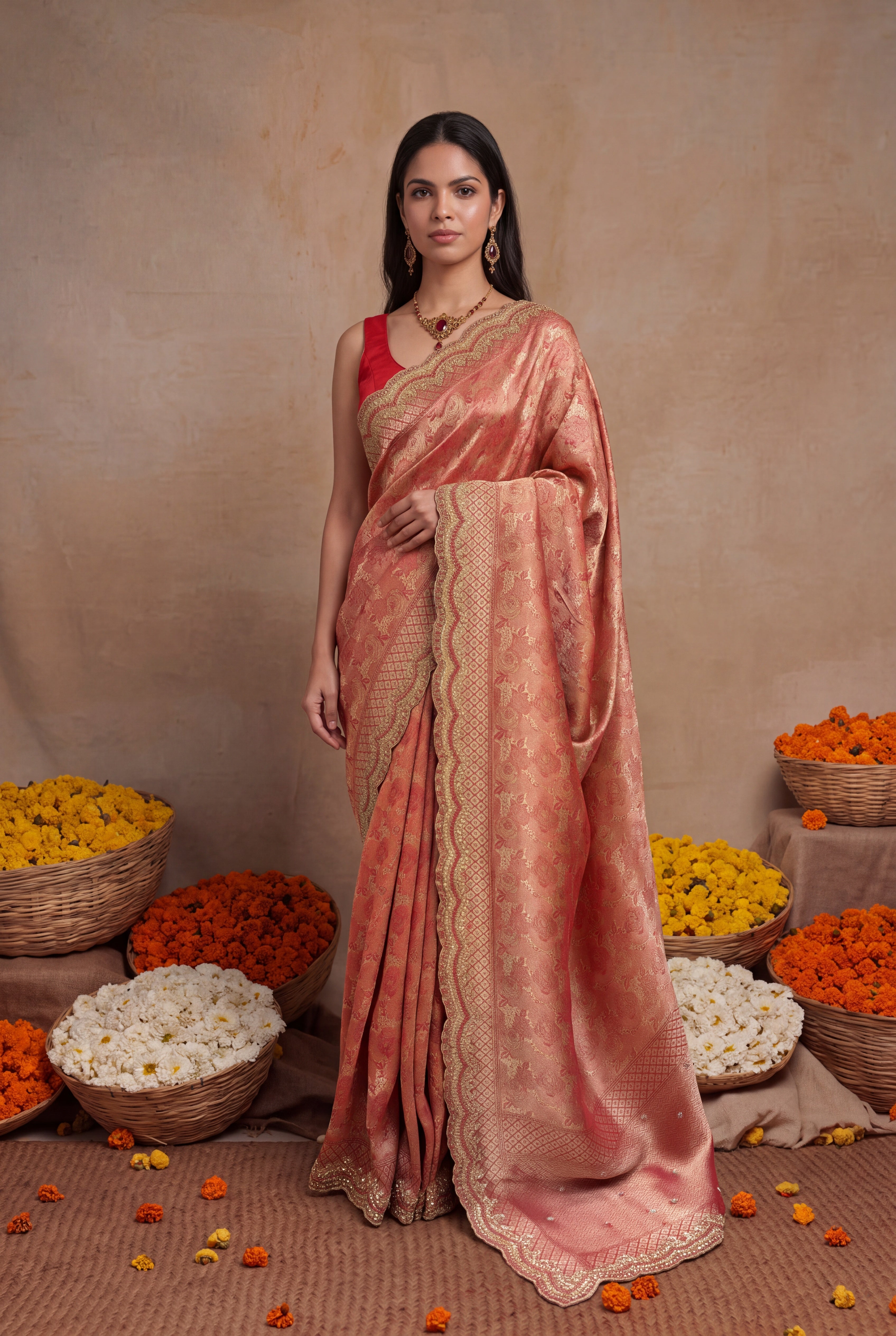 Red Banarasi Zardozi Saree