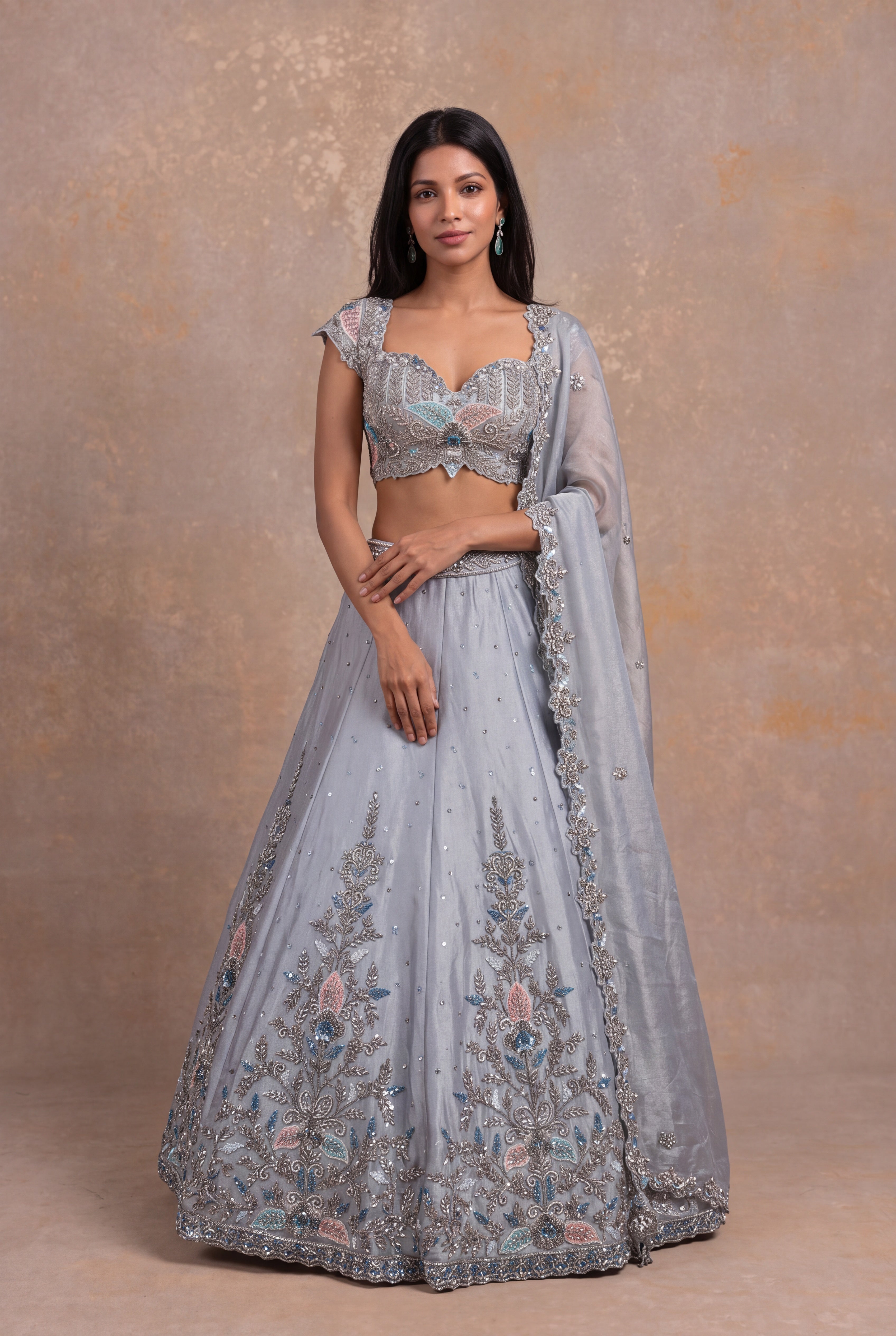 Grey Tissue Lehenga